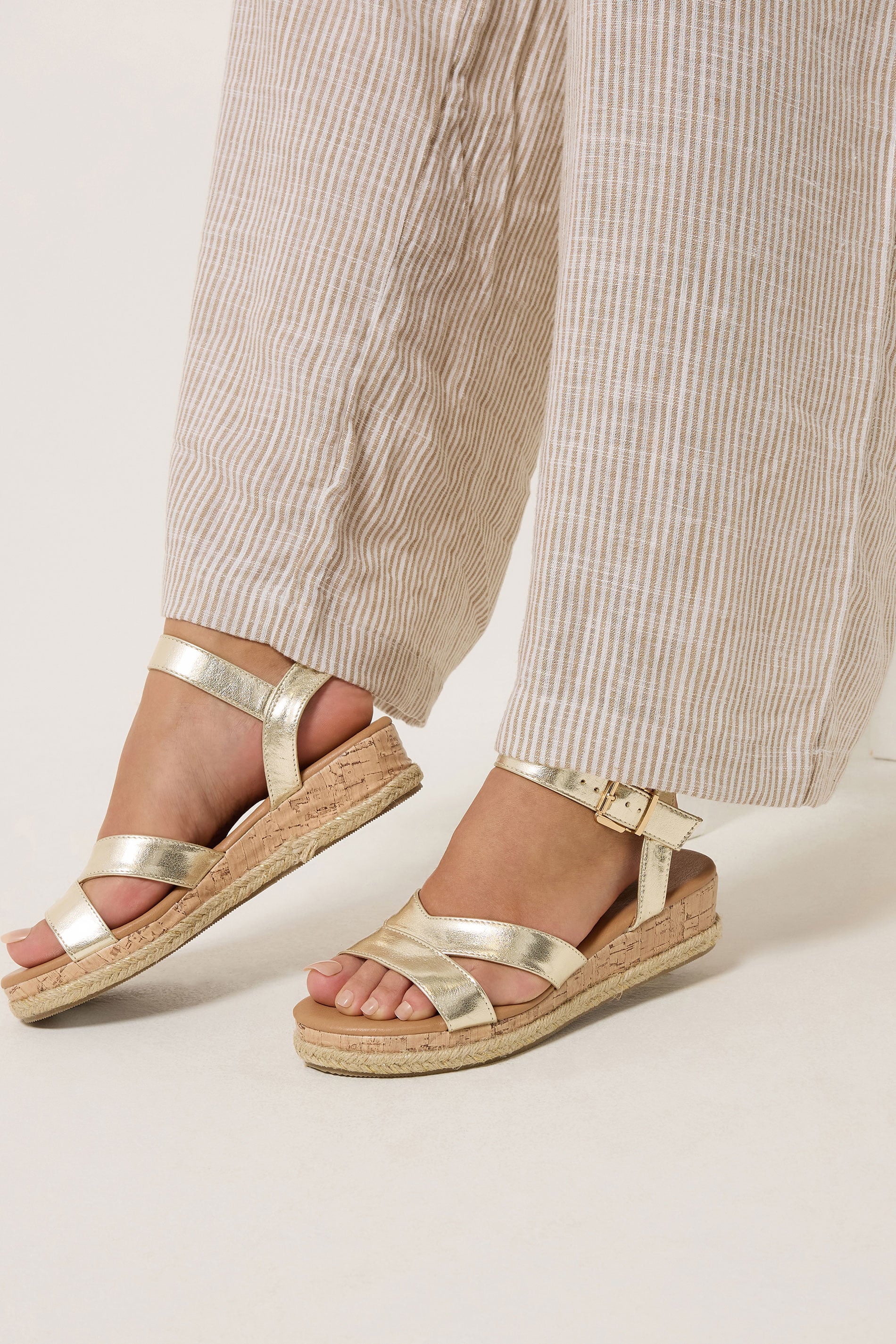 Gold Plaited Wedge Sandals In Extra Wide EEE Fit  | Yours Clothing 3