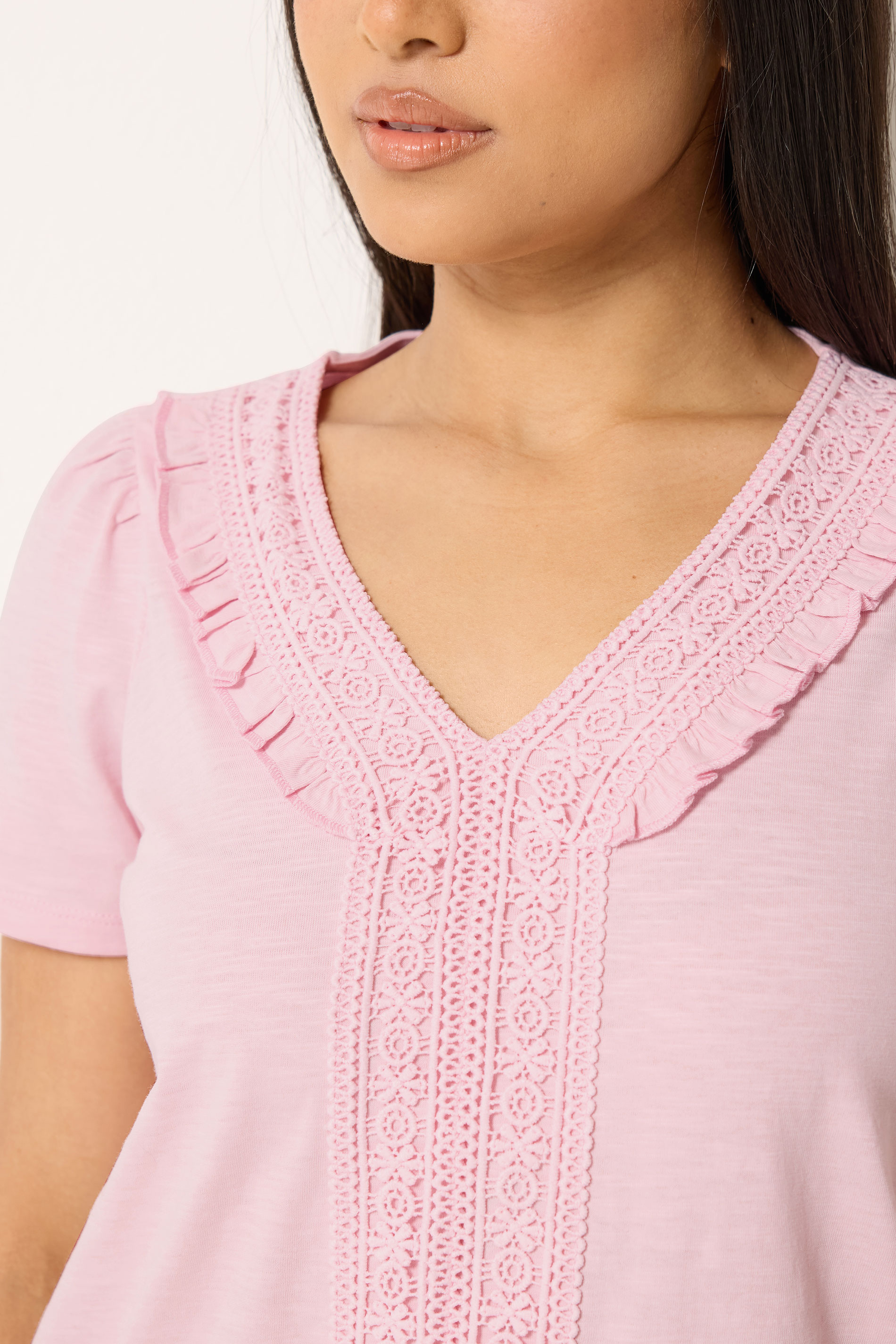 M&Co Petite Pink Short Sleeve Frill Cotton Blouse | M&Co 4