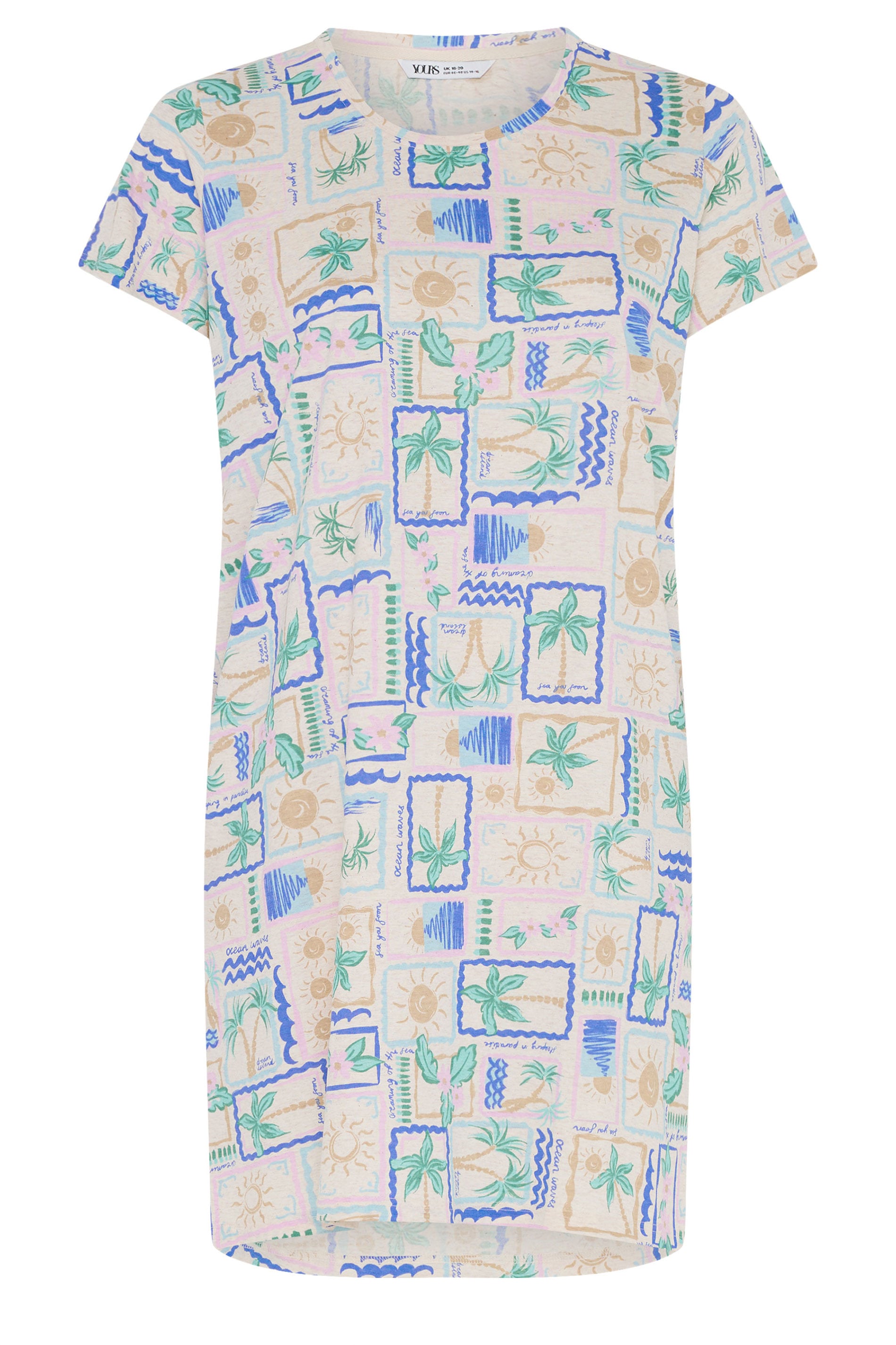 YOURS Plus Size Natural Brown Postcard Print Dipped Back Nightdress | Yours Clothing 5