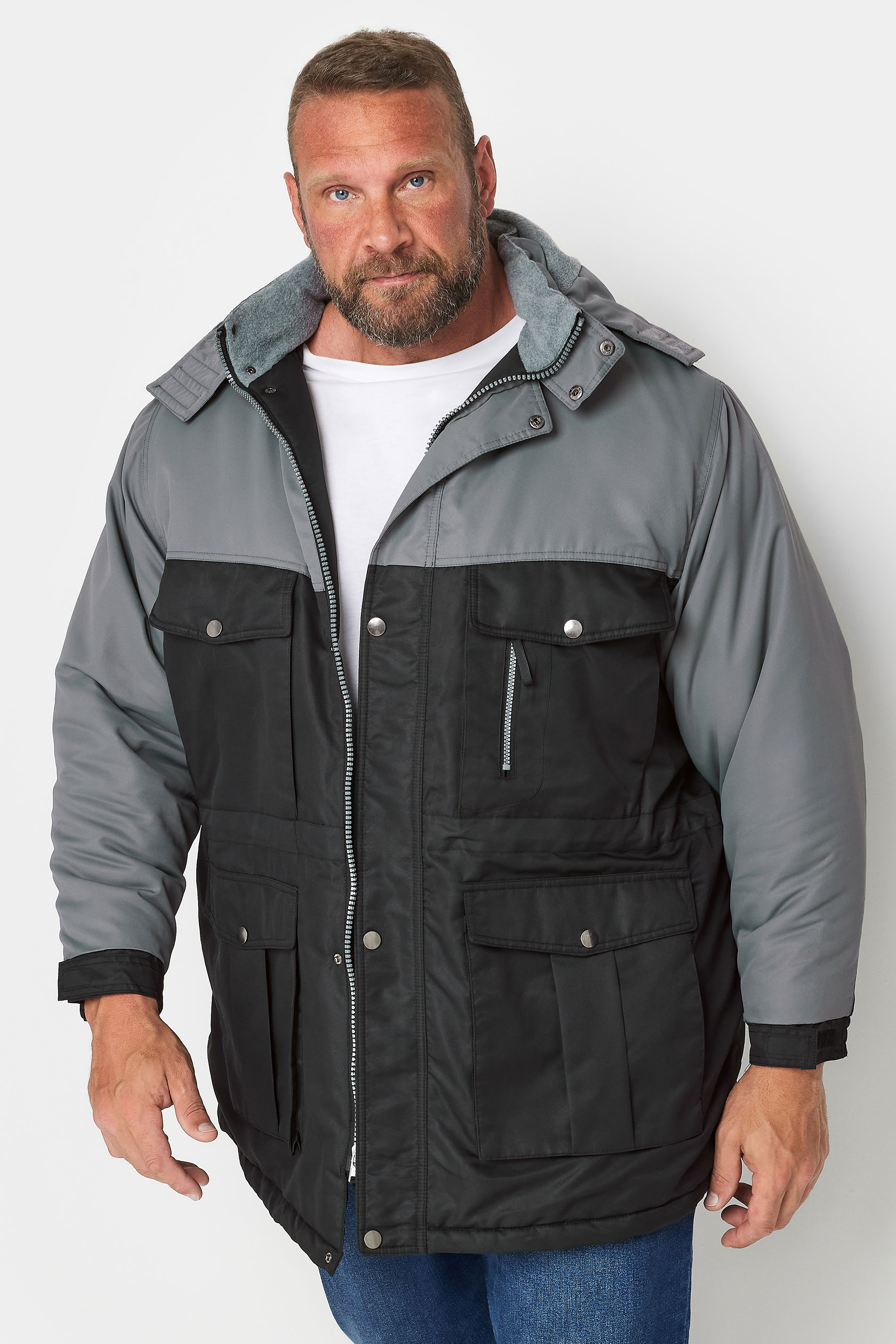 BadRhino Big & Tall Grey & Black Fleece Lined Hooded Coat | BadRhino 1