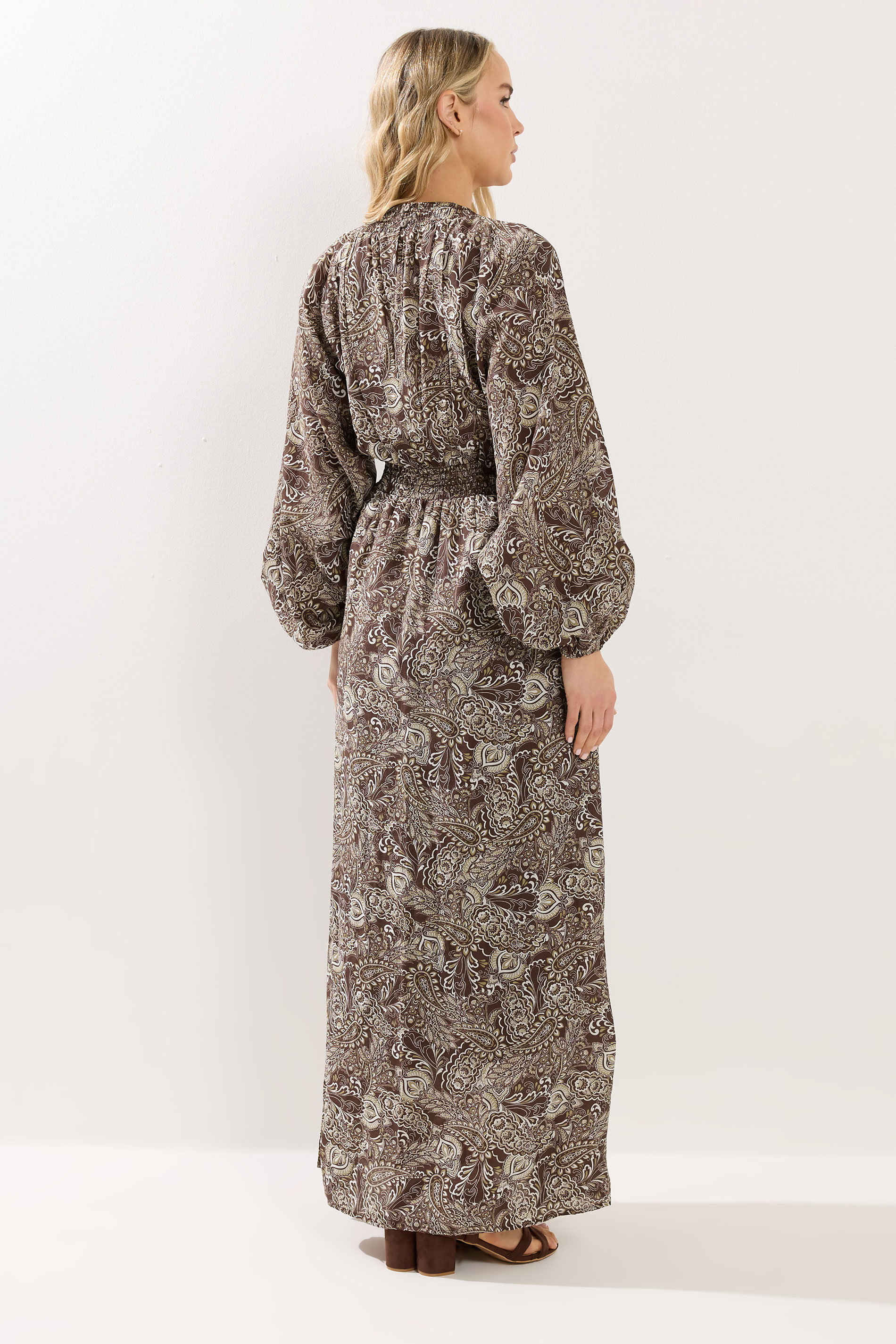 LTS Tall Women's Chocolate Brown Paisley Shirred Maxi Dress | Long Tall Sally 2