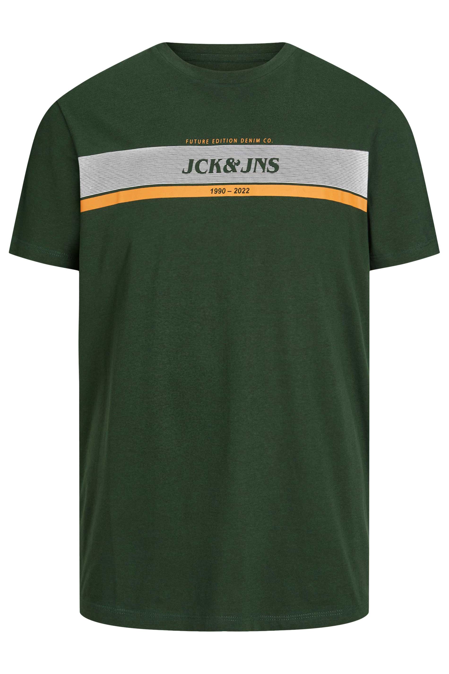 JACK & JONES Big & Tall Green Logo Stripe T-Shirt | BadRhino 2