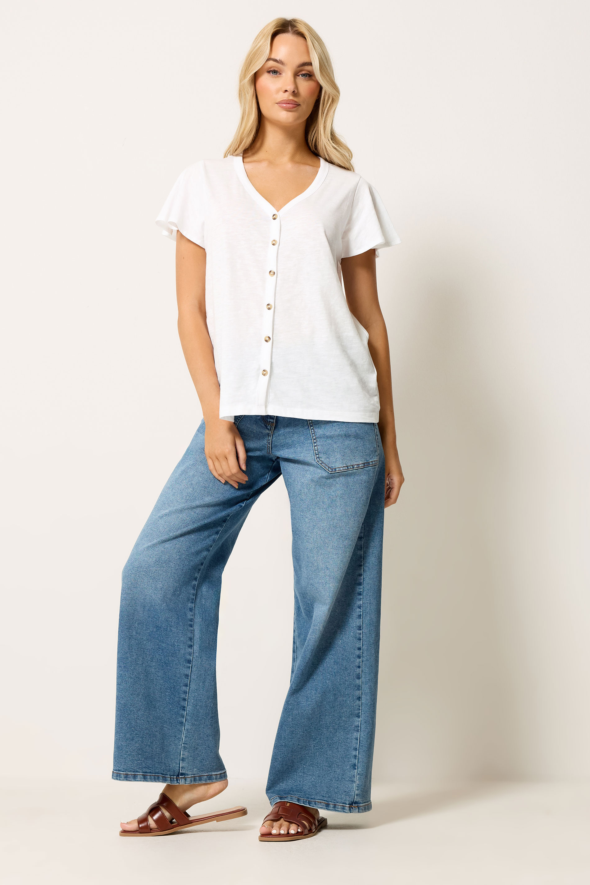 M&Co White Cotton Frill Sleeve Blouse | M&Co 1