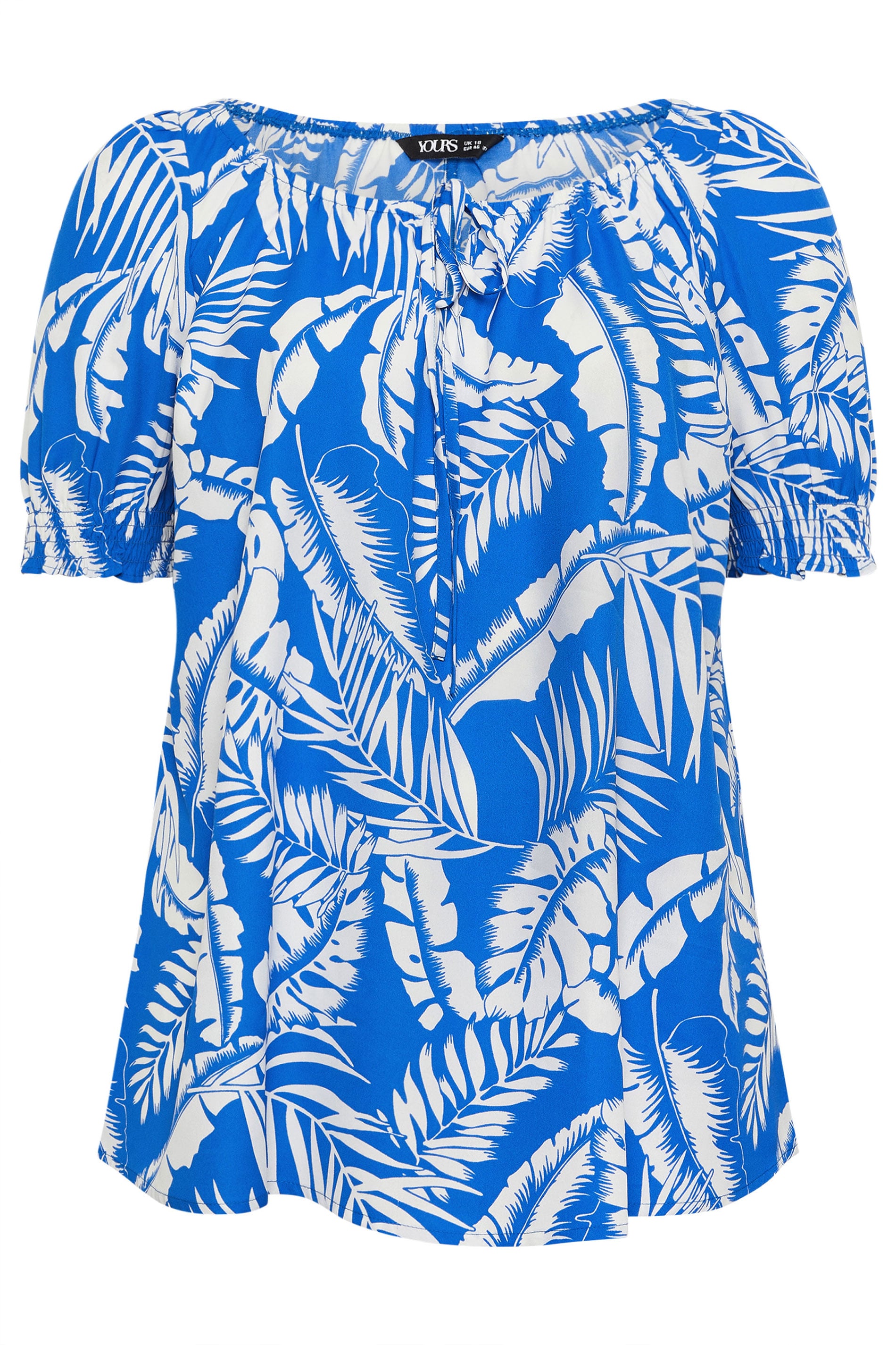 YOURS Plus Size Dark Blue Palm Leaf Tie Neck Blouse | Yours Clothing 5