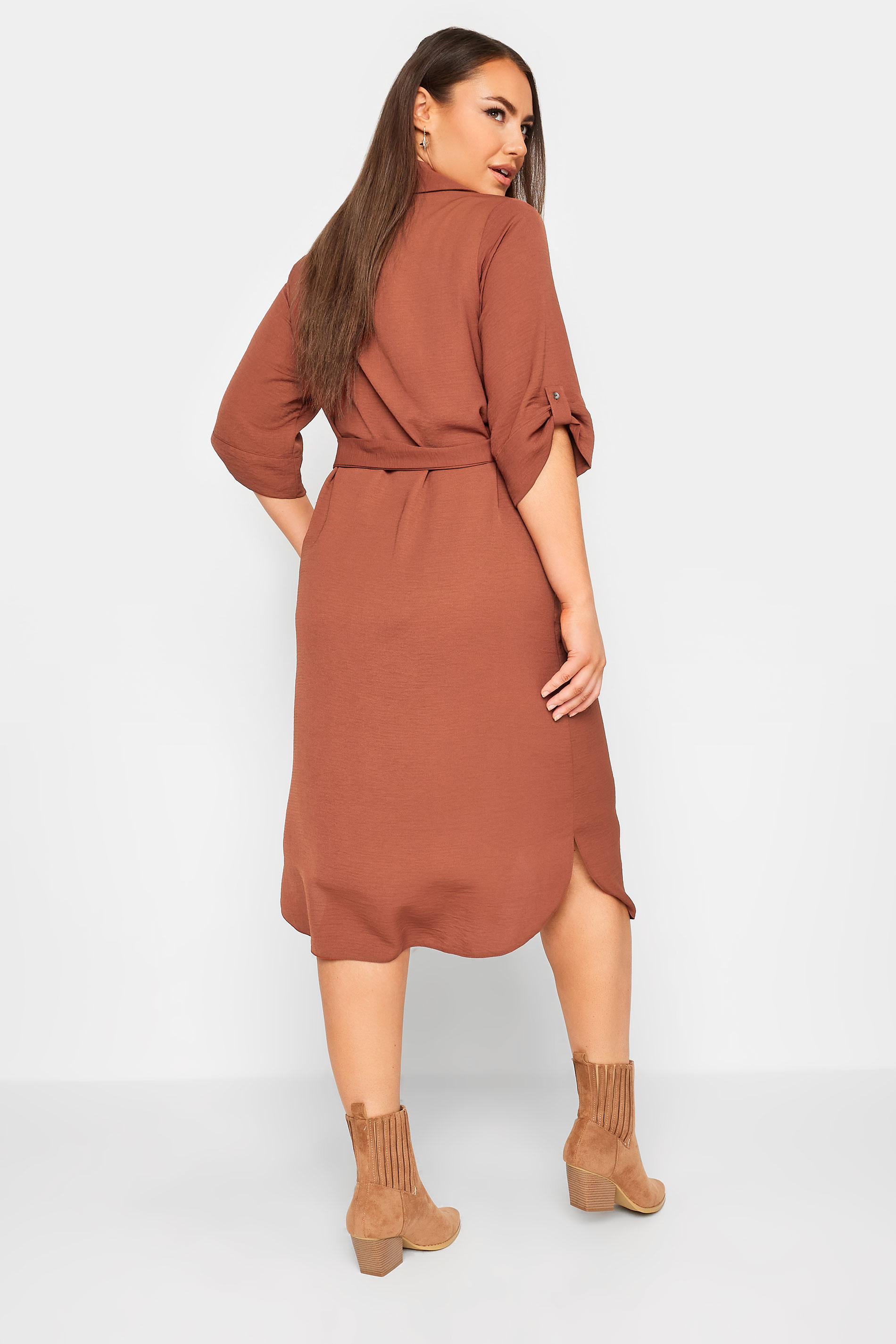 YOURS Plus Size Brown Midi Shirt Dress | Yours Clothing 3