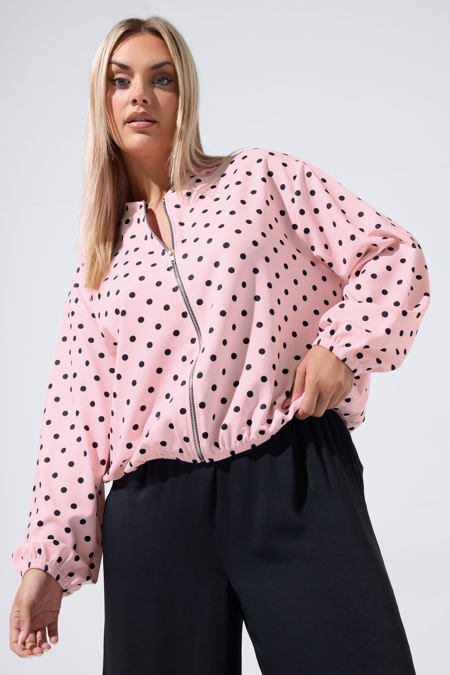 LIMITED COLLECTION Plus Size Pink Polka Dot Bomber Jacket | Yours Clothing 3