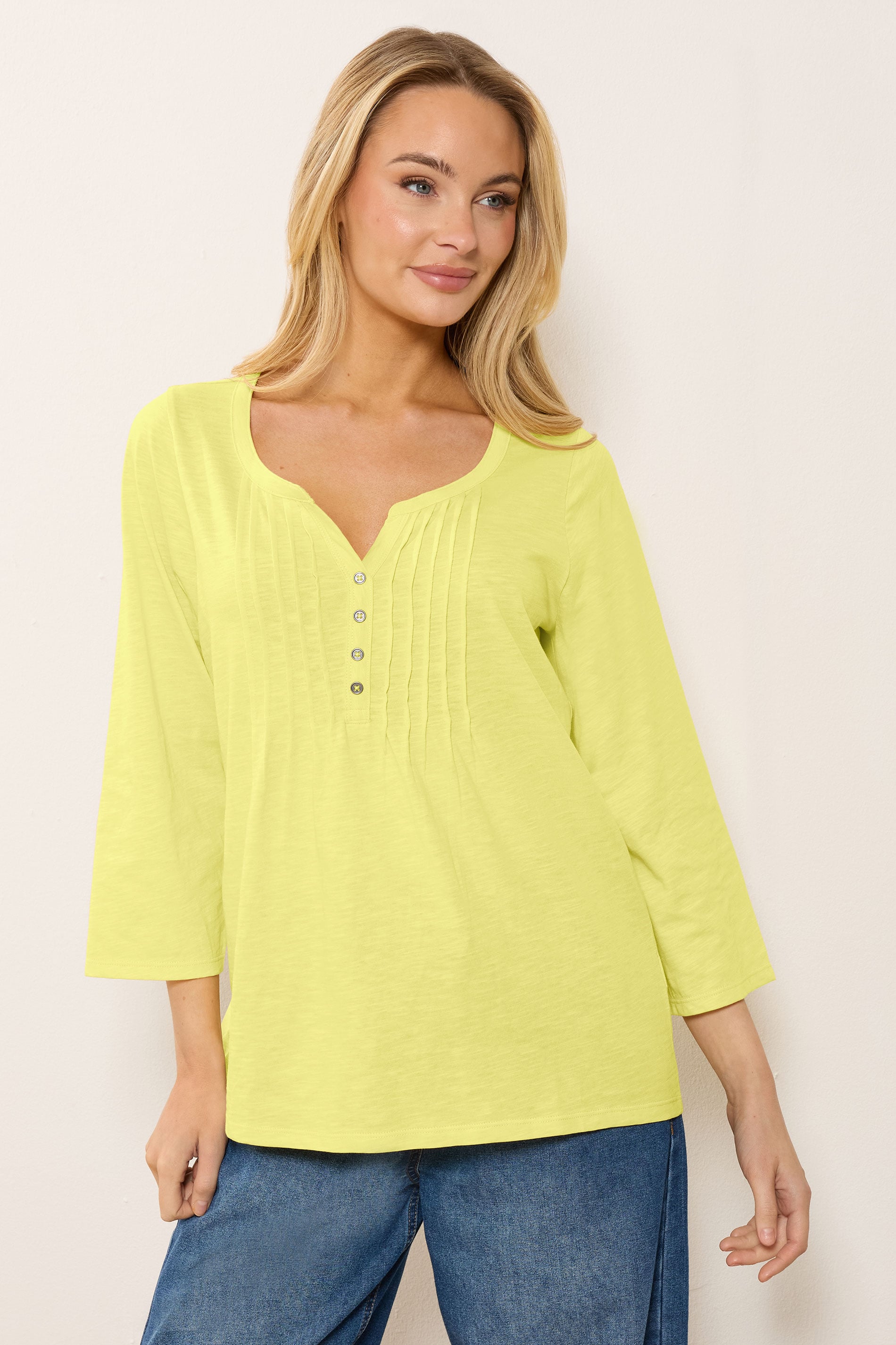 M&Co Yellow Cotton Henley Top | M&Co 3