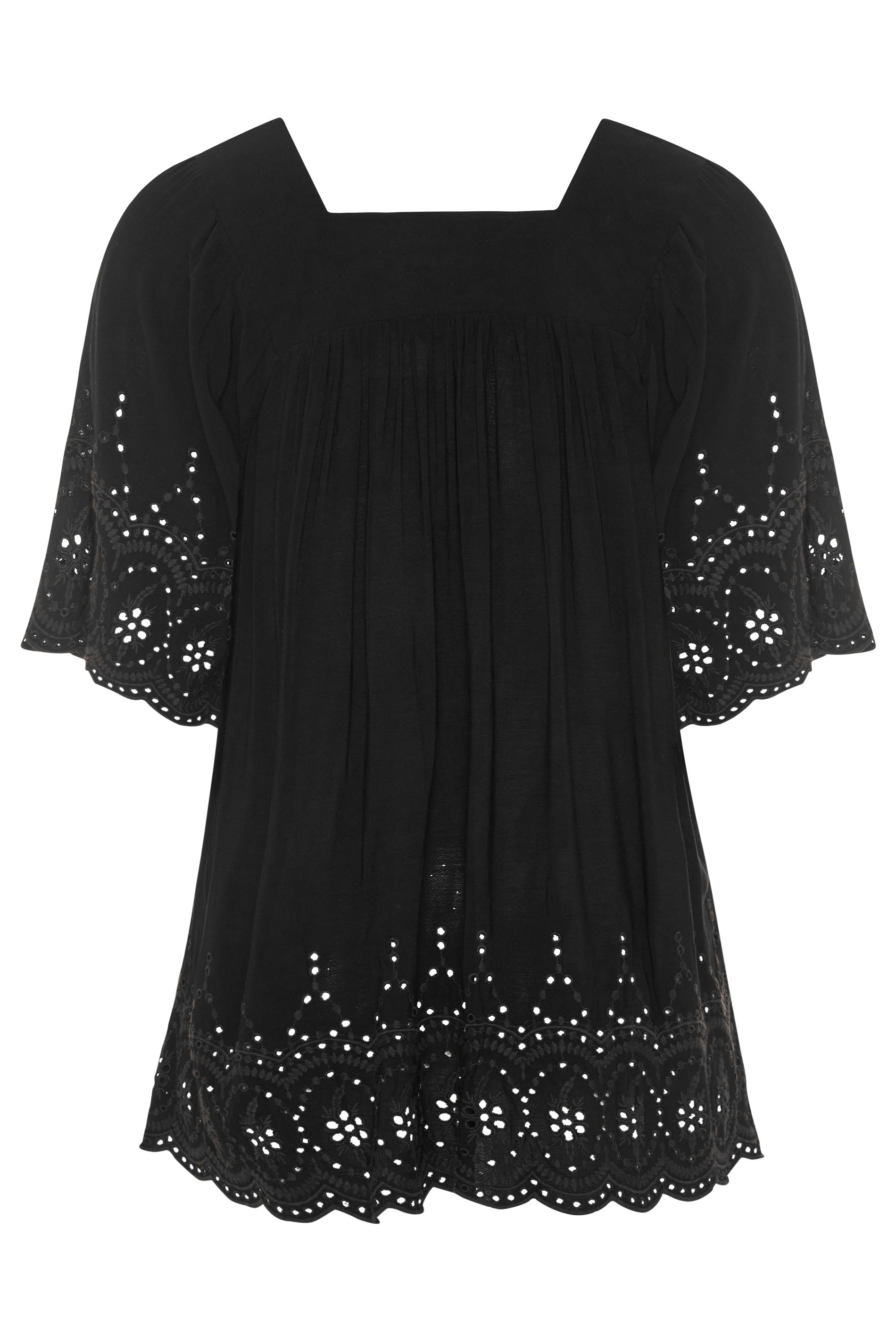 Black Square Neck Broderie Anglaise Top | Yours Clothing