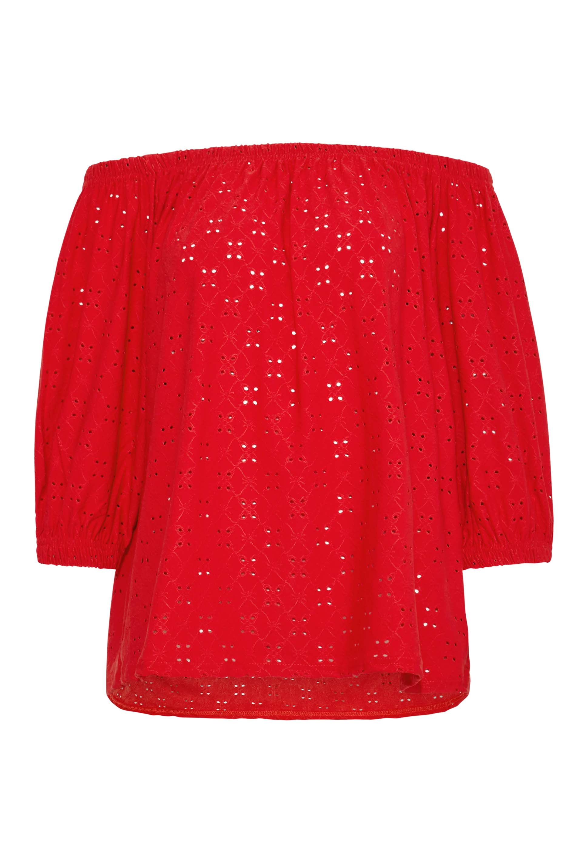 LTS Tall Women's Red Broderie Anglaise Bardot Top | Long Tall Sally