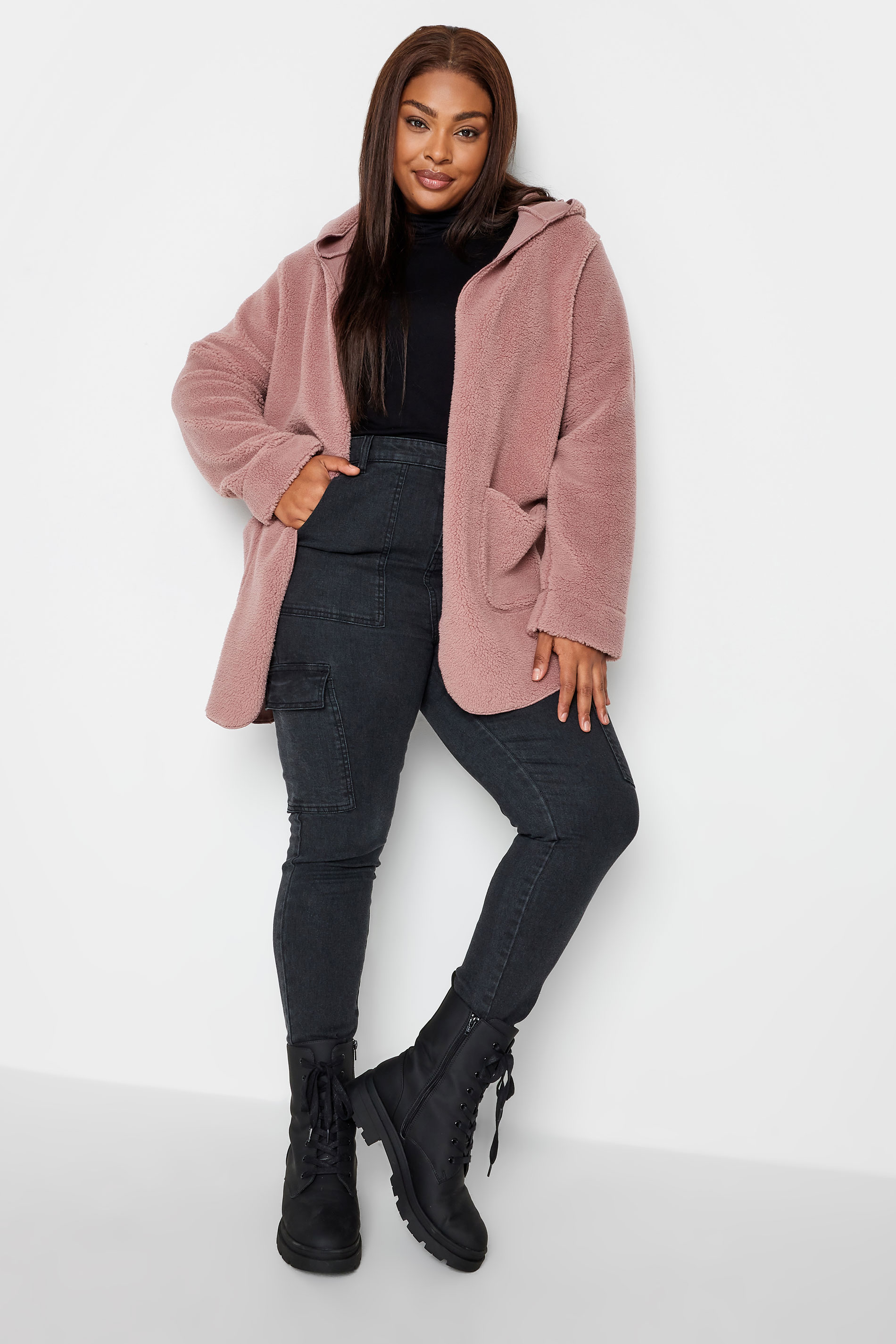 YOURS Plus Size Pink Teddy Hooded Jacket | Yours Clothing 3