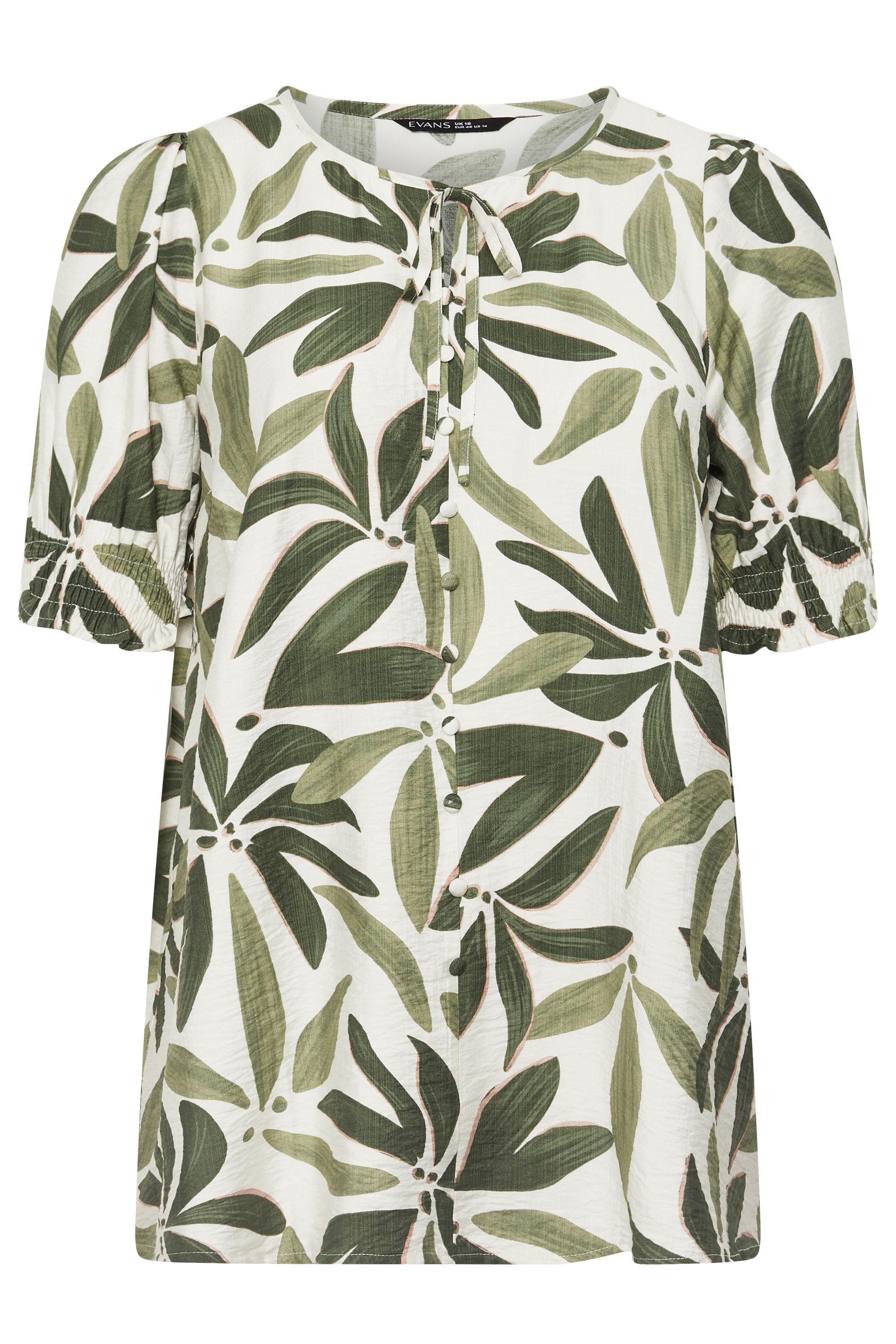 EVANS Plus Size Green Leaf Print Tie Neck Blouse | Evans 7