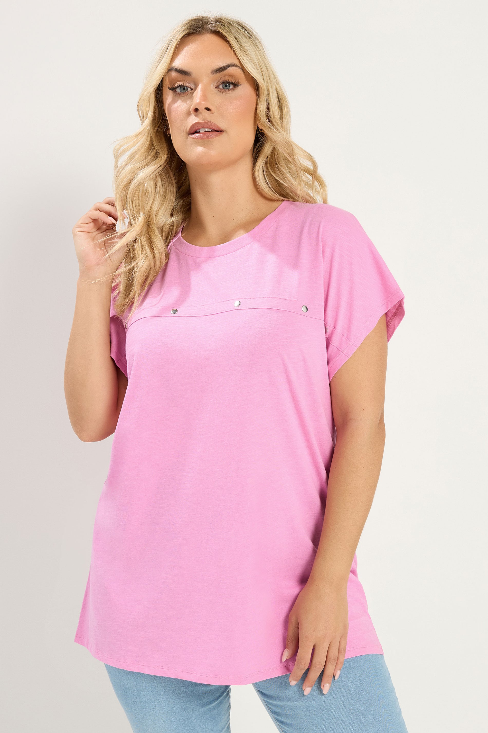 YOURS Plus Size Pink Stud Grown-On Sleeve T-Shirt | Yours Clothing 3