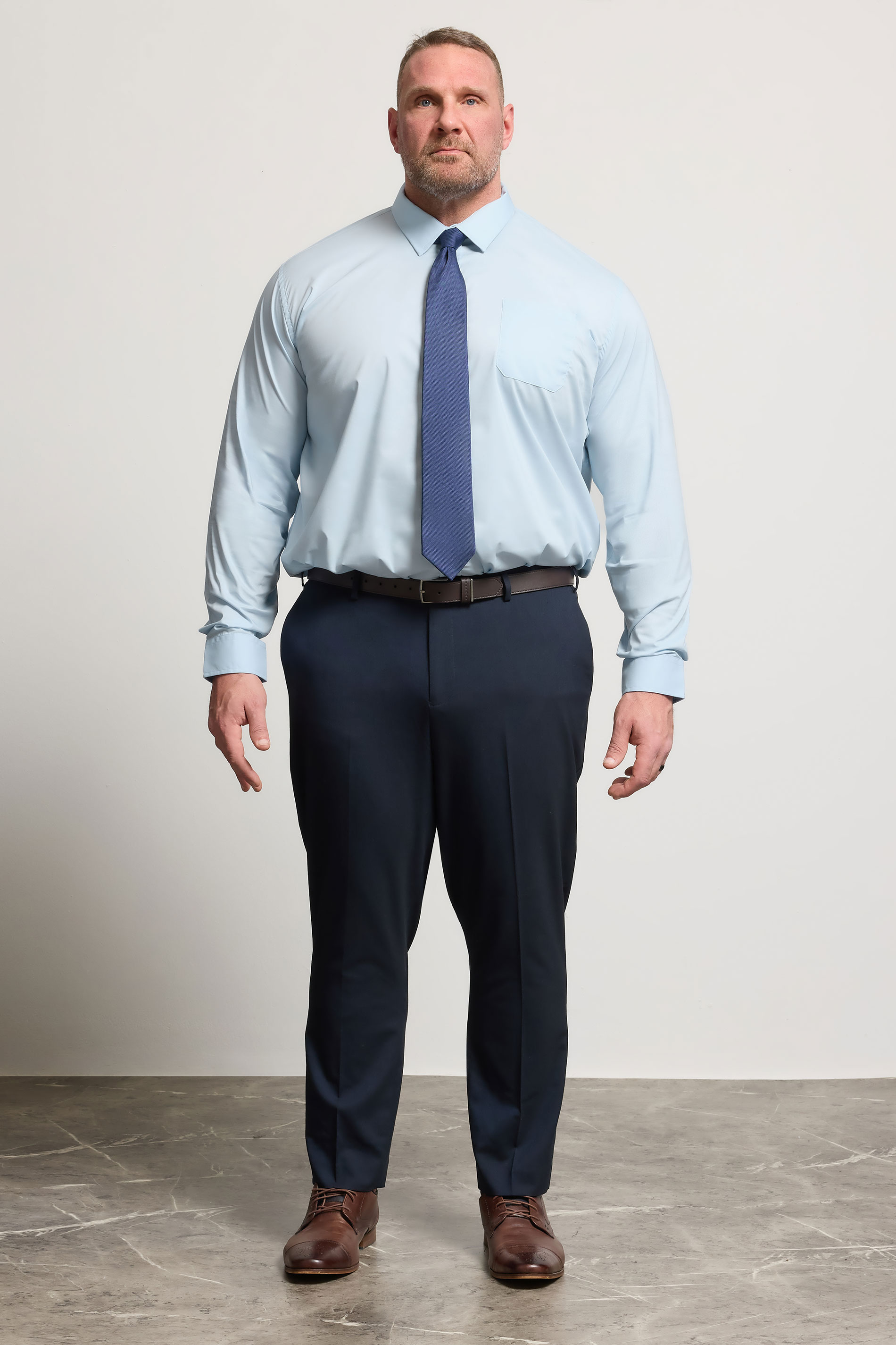D555 Big & Tall Sky Blue Long Sleeve Non Iron Stretch Shirt | BadRhino 1