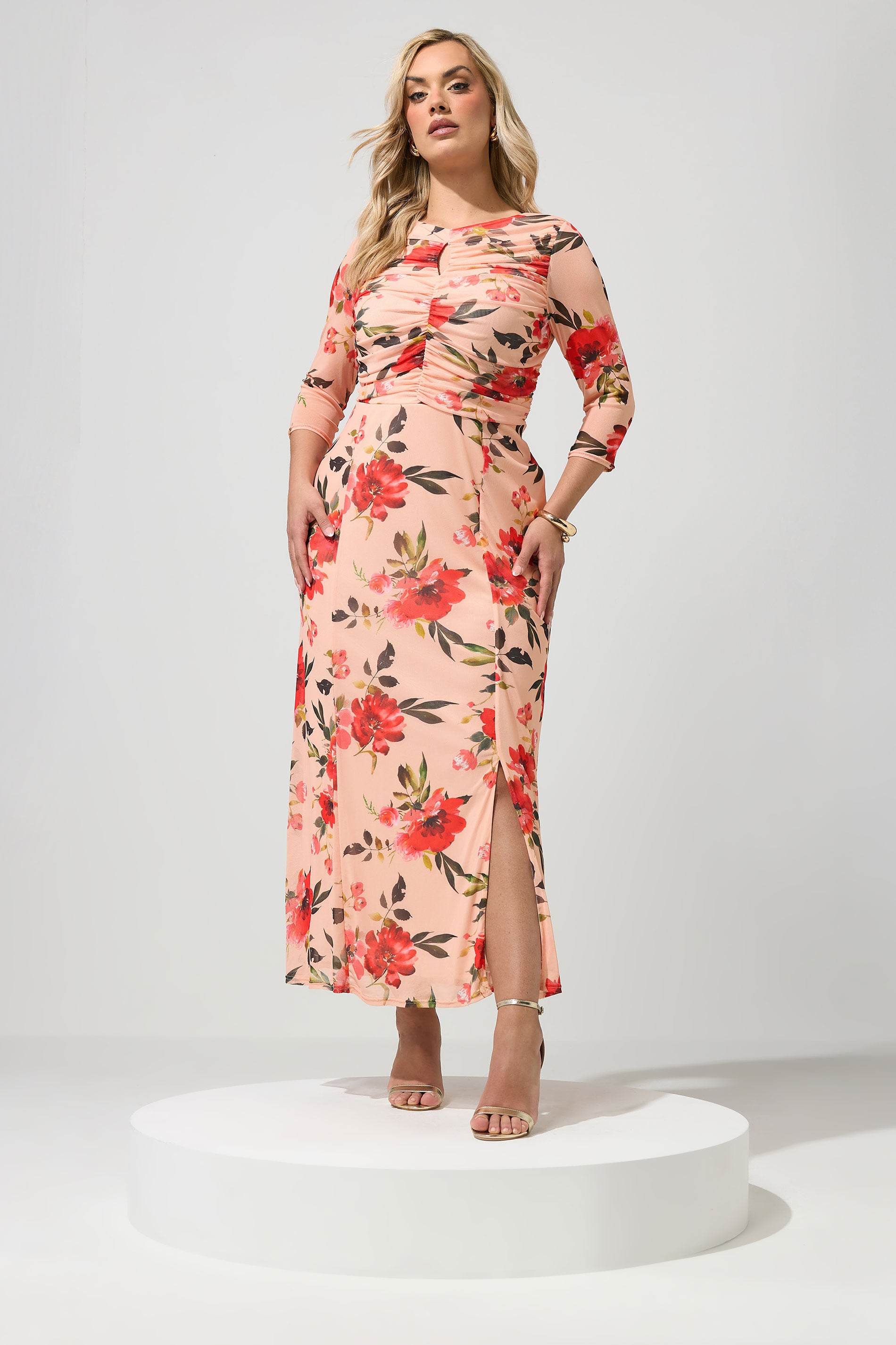 YOURS LONDON Plus Size Orange Floral Keyhole Detail Maxi Dress | Yours Clothing 3