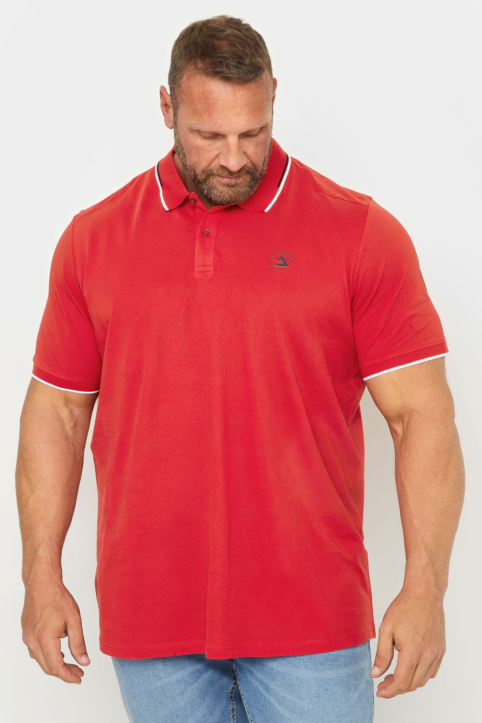JACK & JONES Big & Tall Red 3D Logo Polo Shirt | BadRhino 1