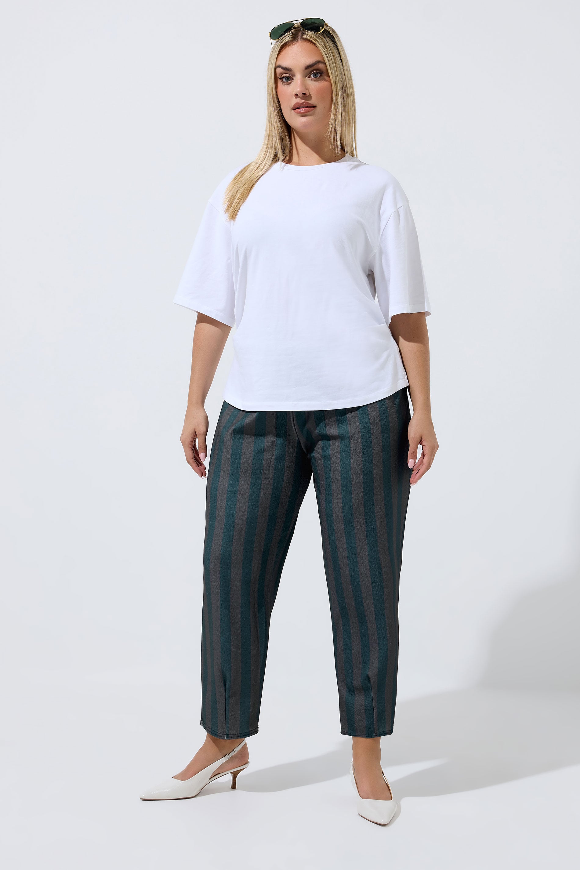LIMITED COLLECTION Plus Size Chocolate Brown Stripe Barrel Trousers | Yours Clothing 3