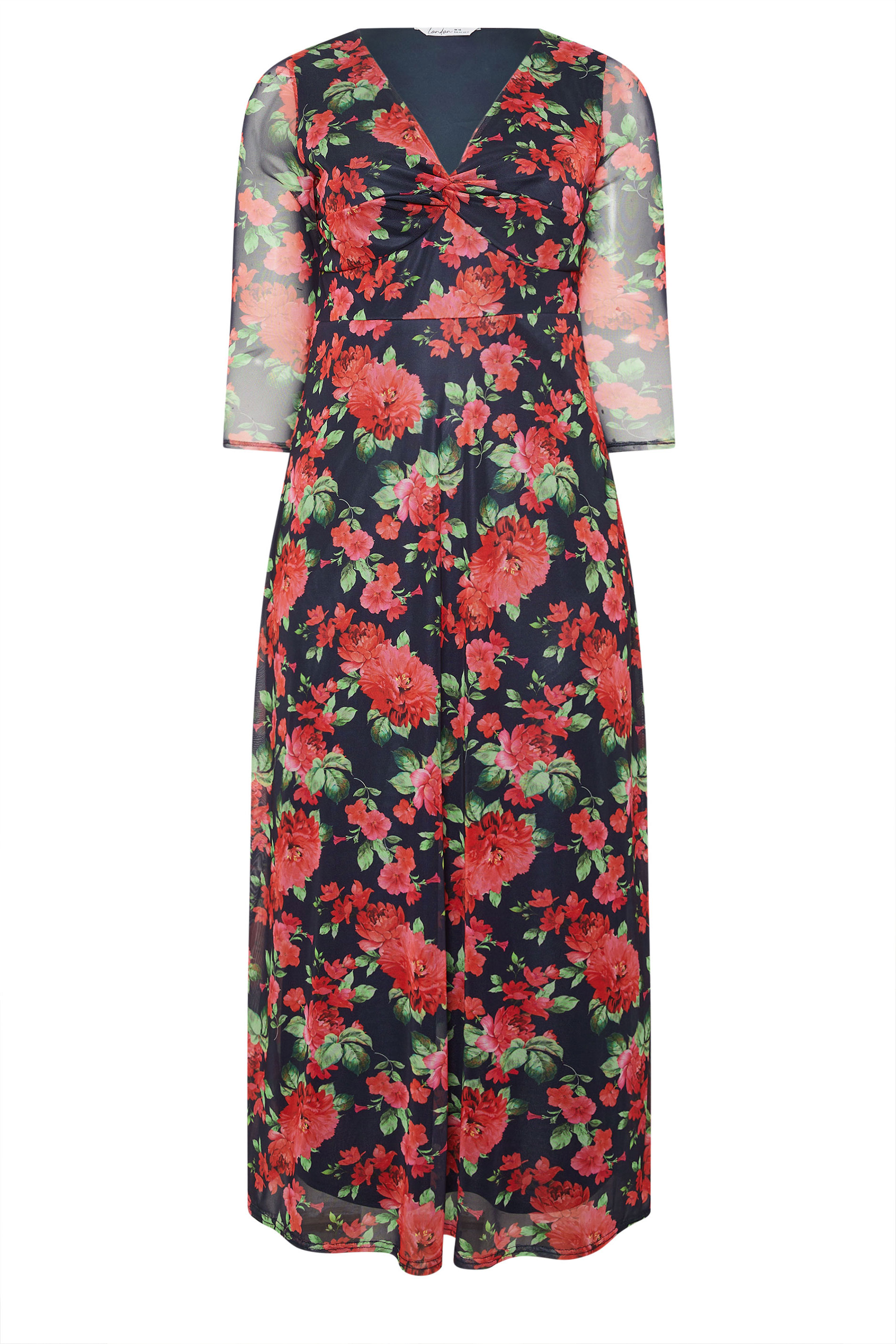 YOURS LONDON Plus Size Navy Blue Floral Knot Dress | Yours Clothing 5