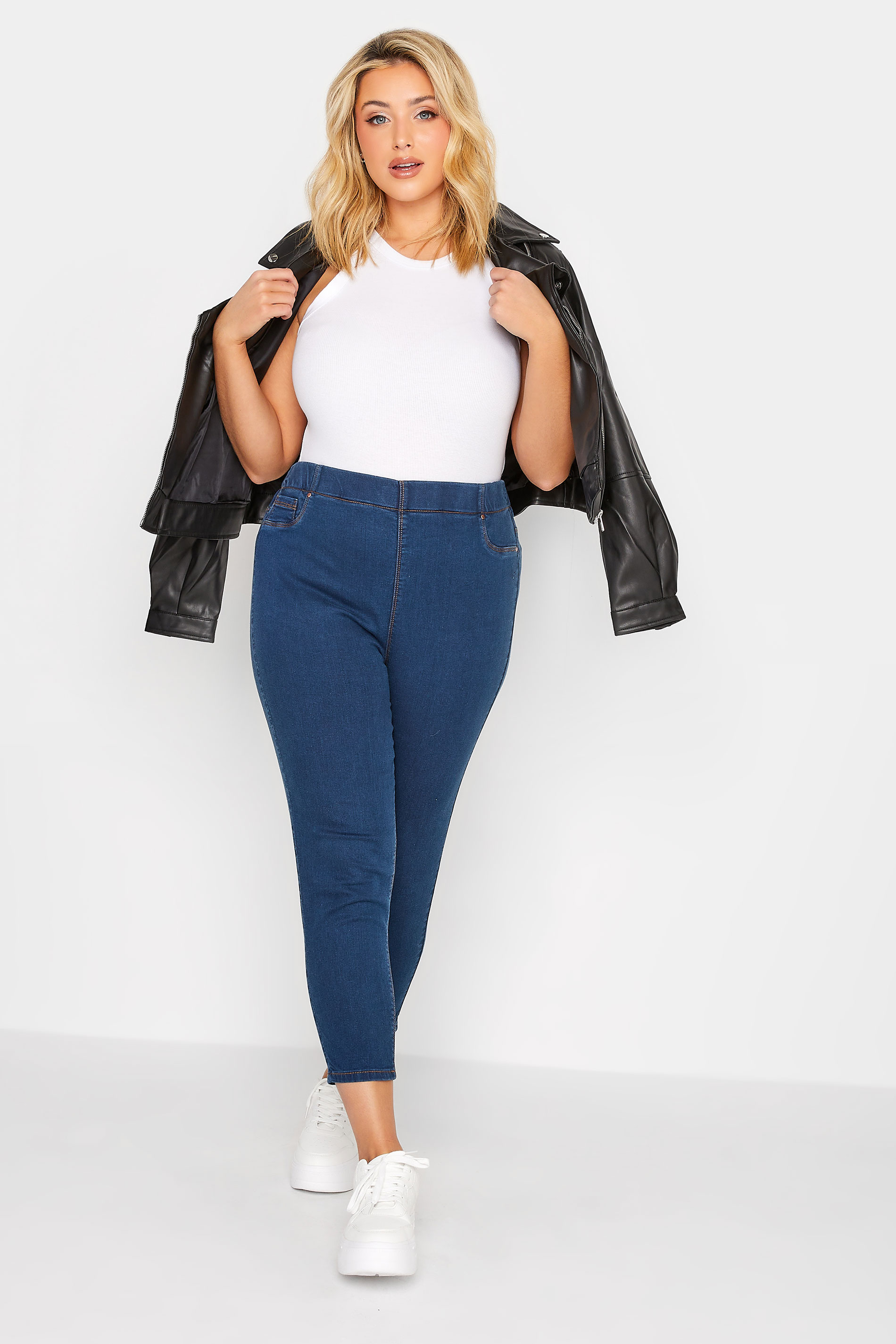 Plus Size Blue Cropped JENNY Jeggings | Yours Clothing  2