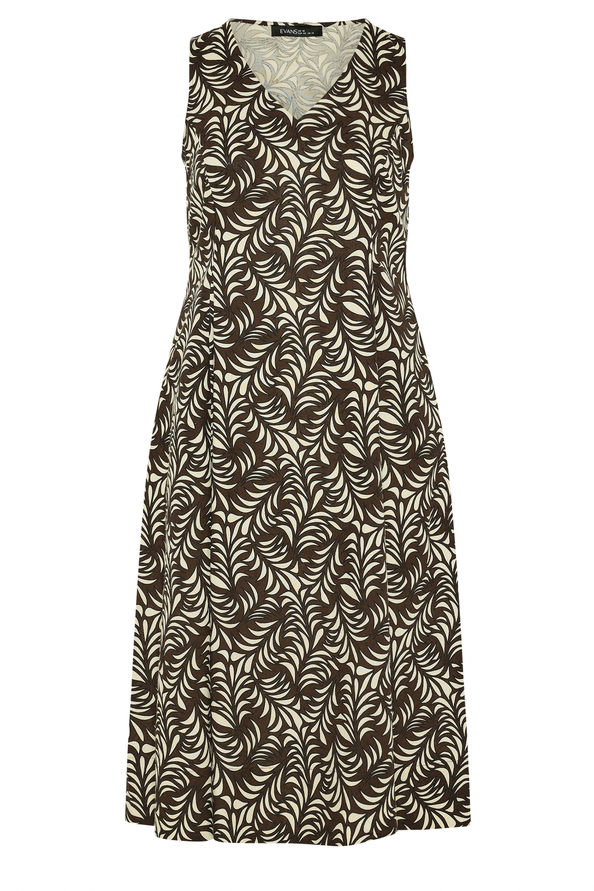 EVANS Plus Size Brown Linen Leaf Print Maxi Dress | Evans 6