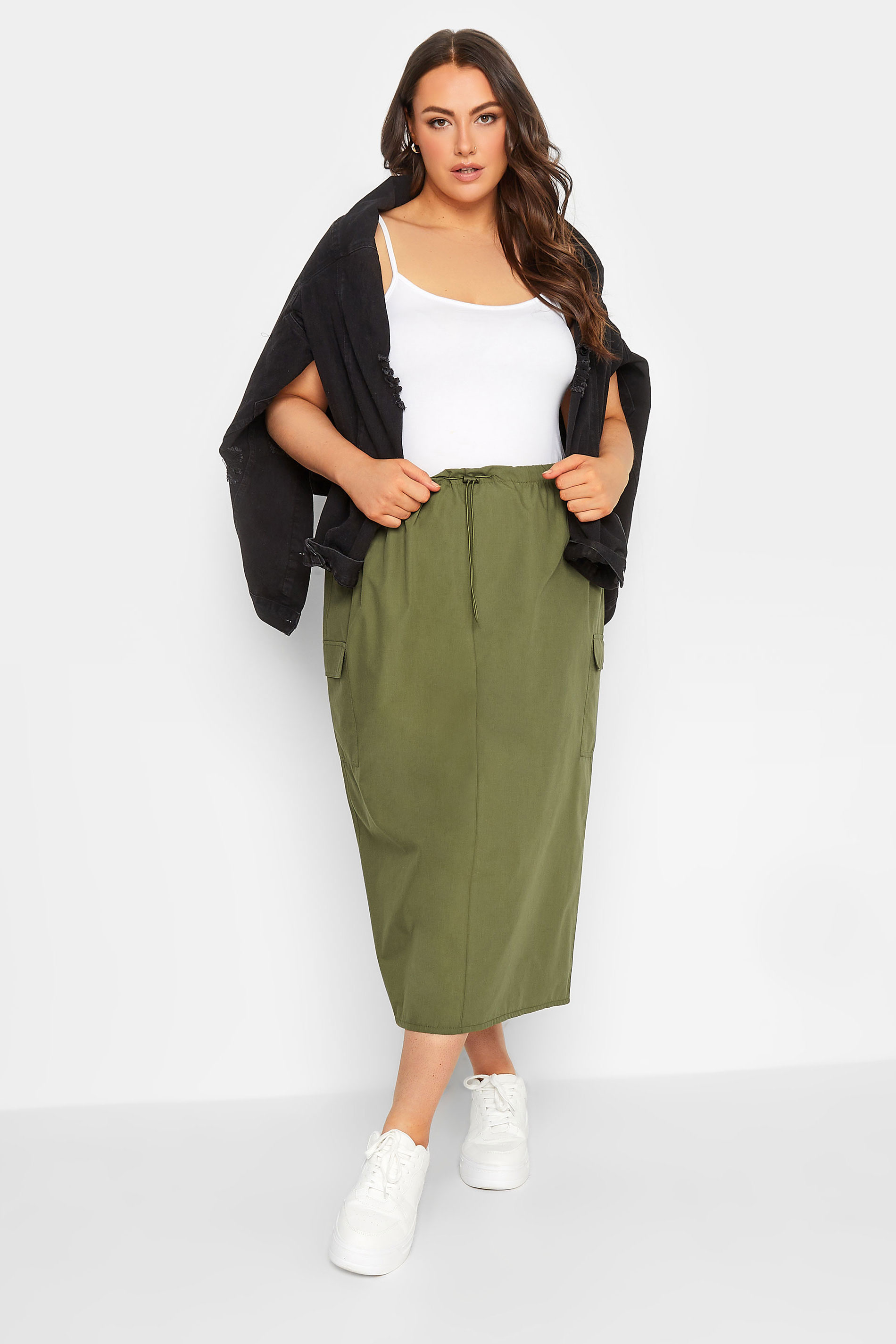 YOURS Plus Size Curve Khaki Green Cargo Skirt | Yours Clothing  2