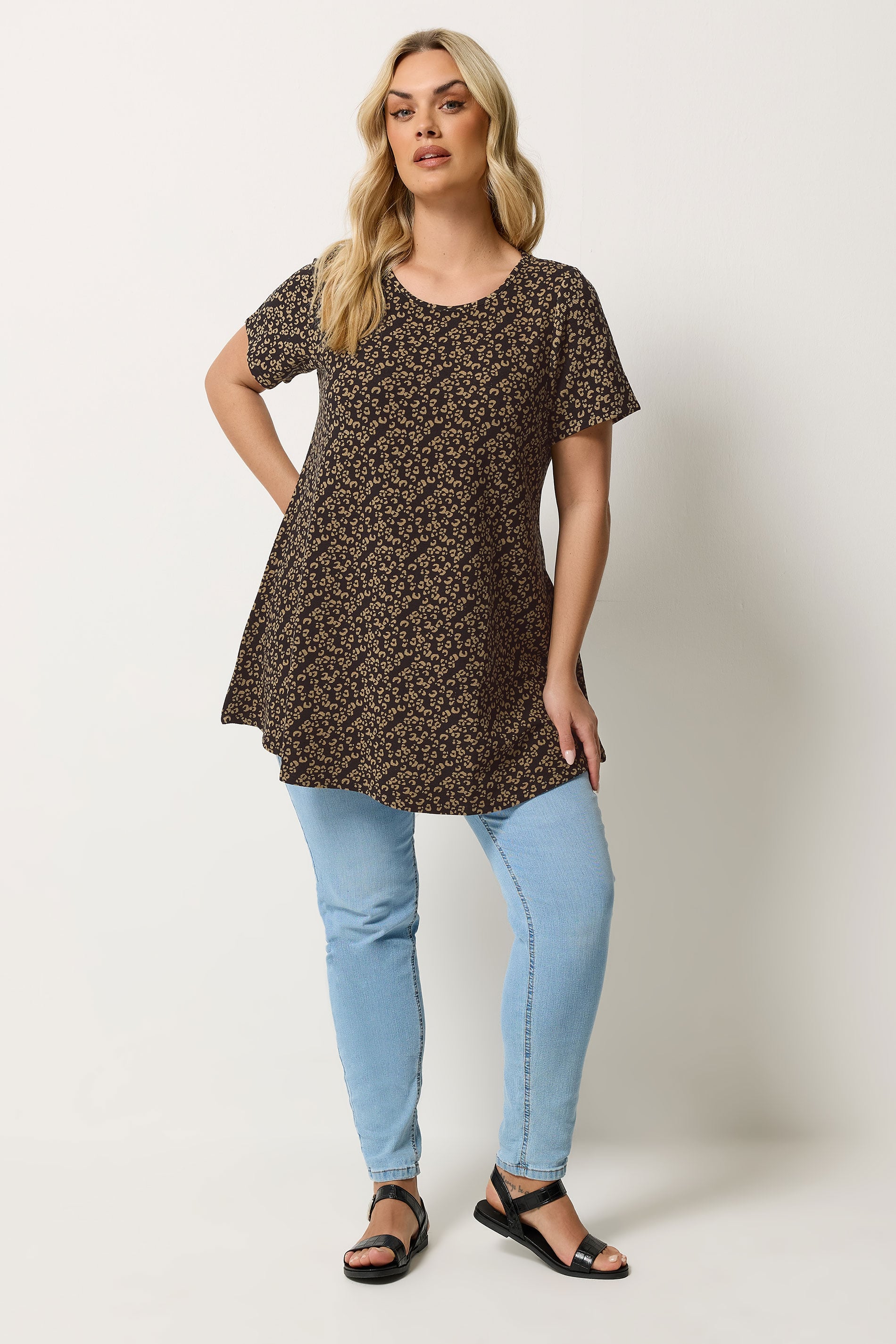 Yours Plus Size Black Leopard Print Swing T-Shirt | Yours Clothing 1