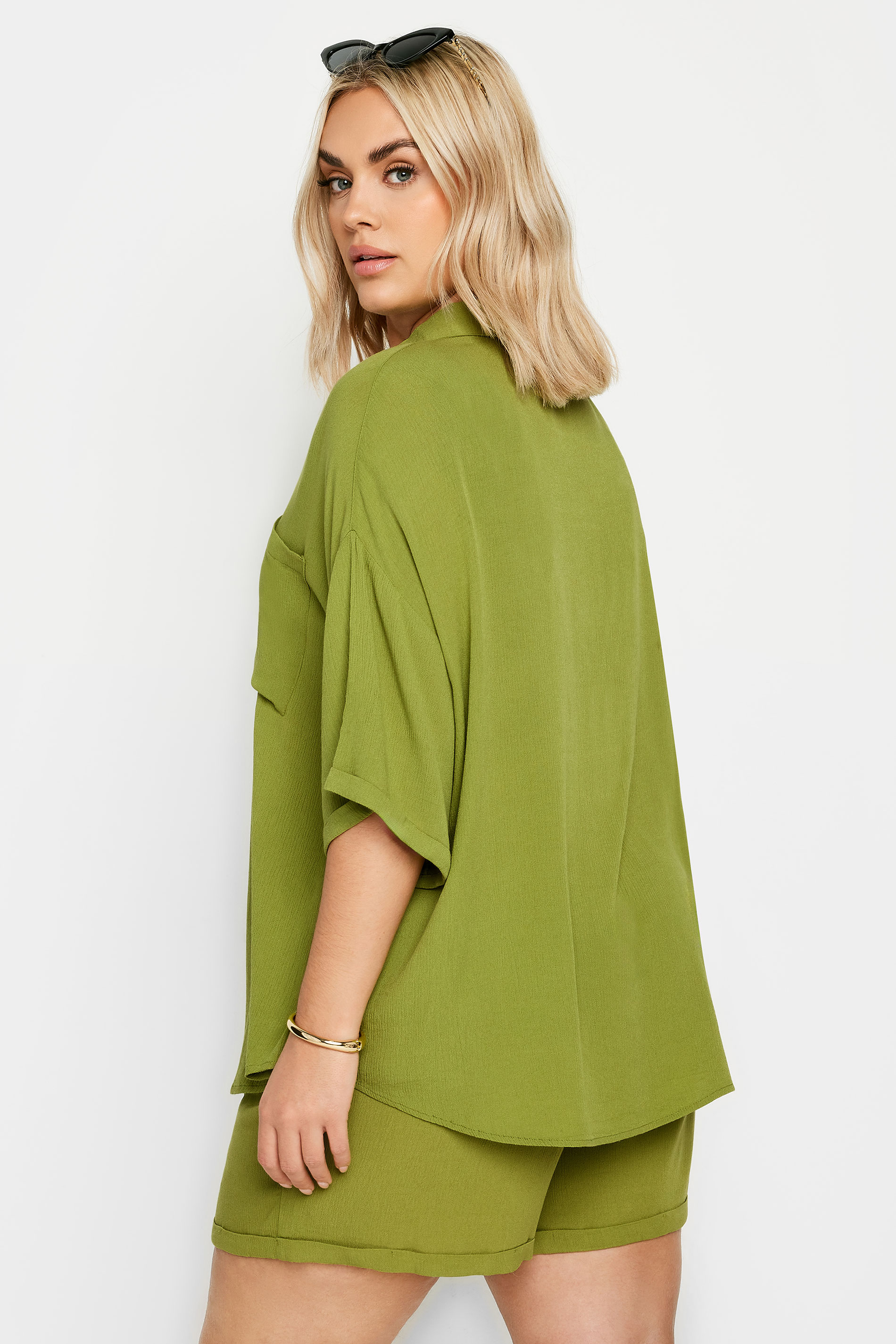 LIMITED COLLECTION Plus Size Olive Green Crinkle Shirt | Yours Clothing 3