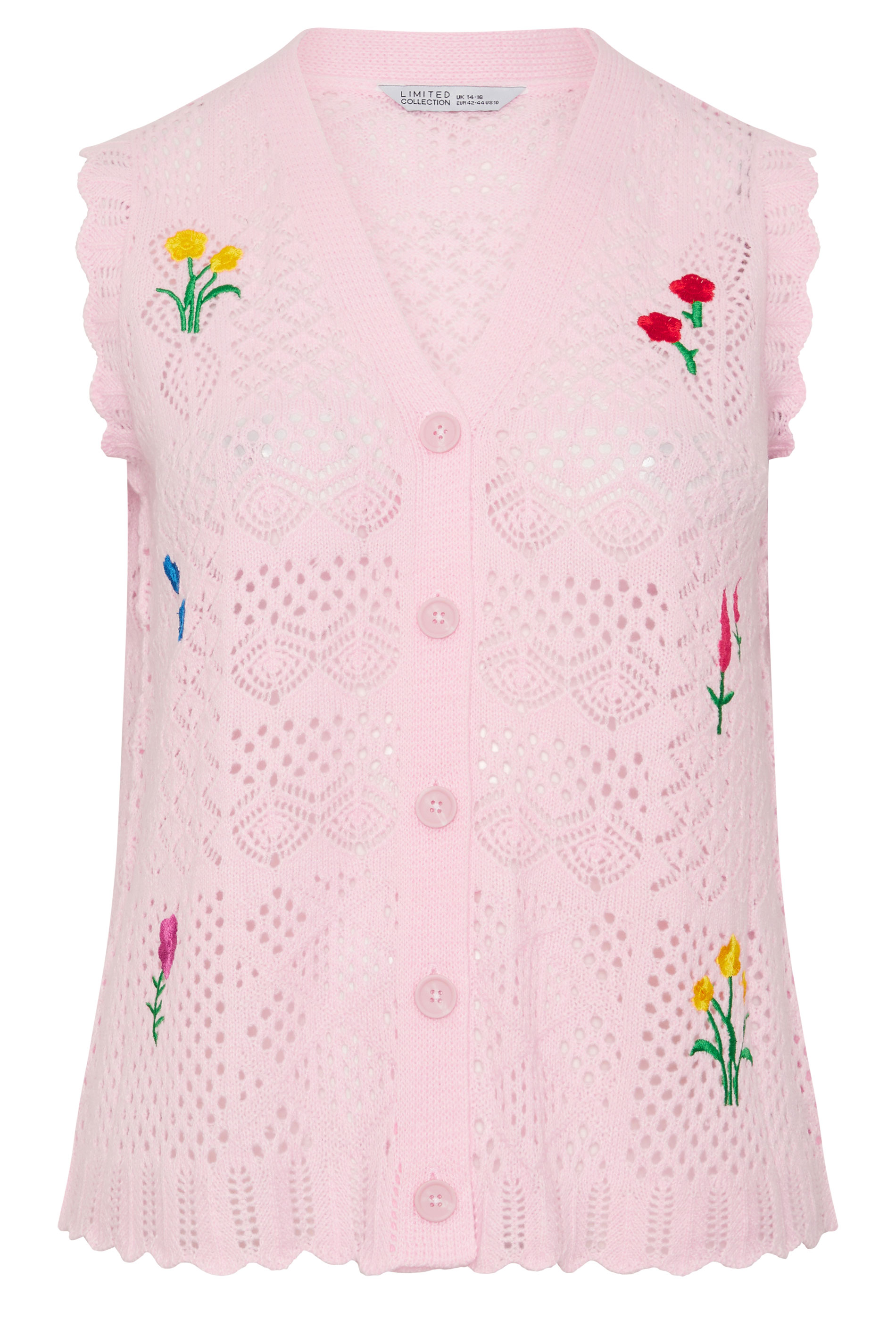 LIMITED COLLECTION Plus Size Pink Floral Knitted Waistcoat | Yours Clothing 5