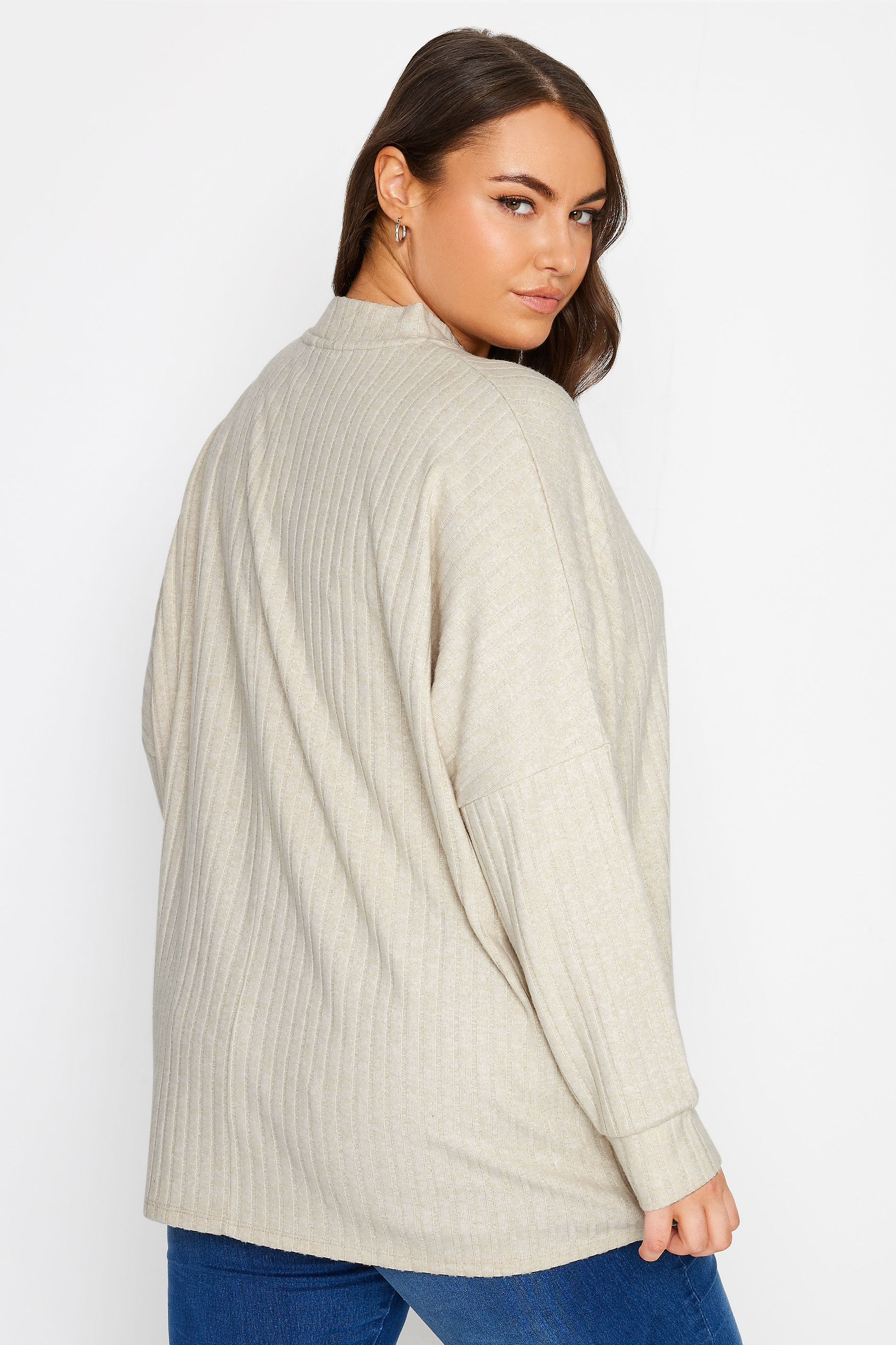 YOURS Plus Size Cream Ribbed Jumper | Yours Clothing 3