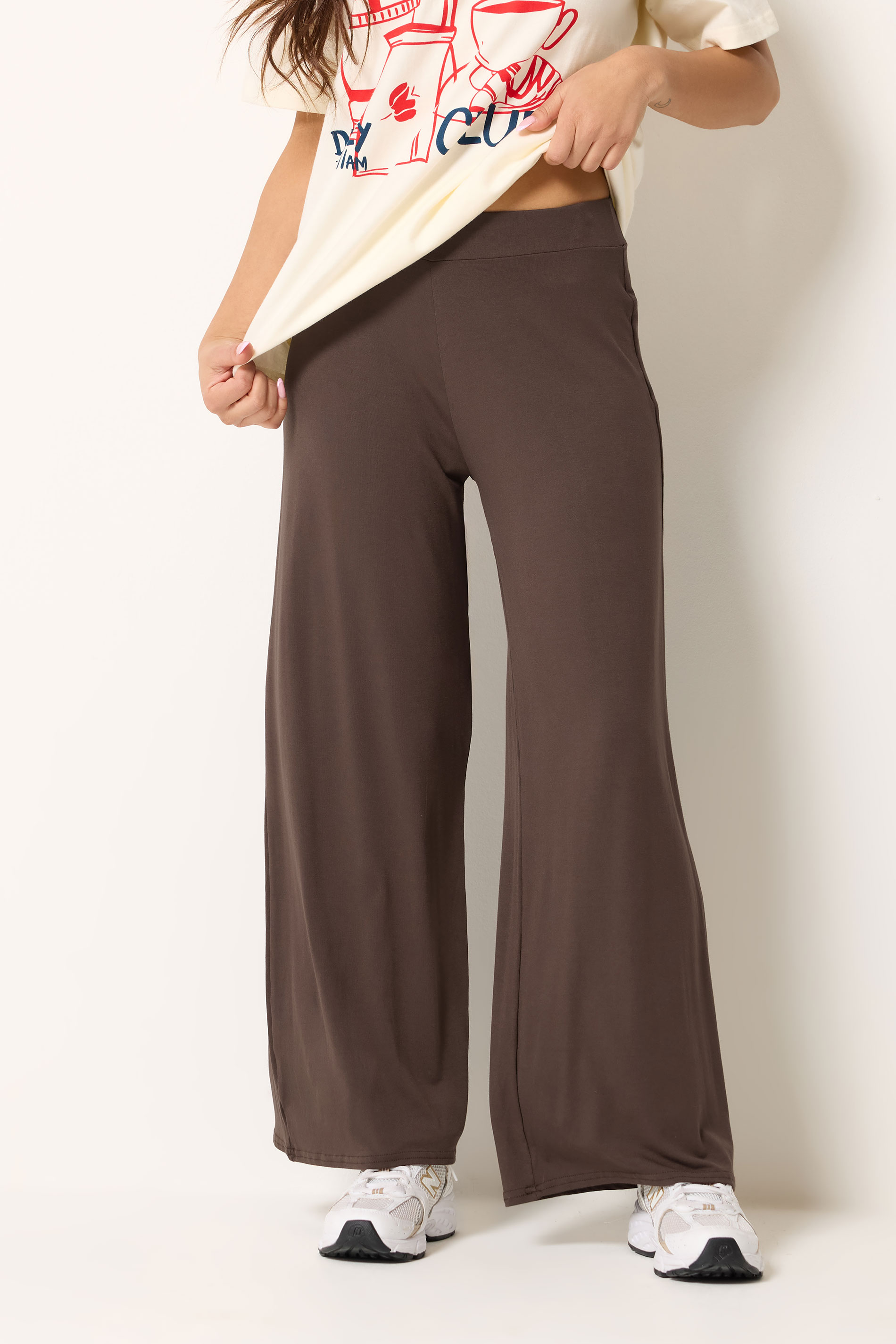 PixieGirl Petite Chocolate Brown Wide Leg Trousers | PixieGirl  3