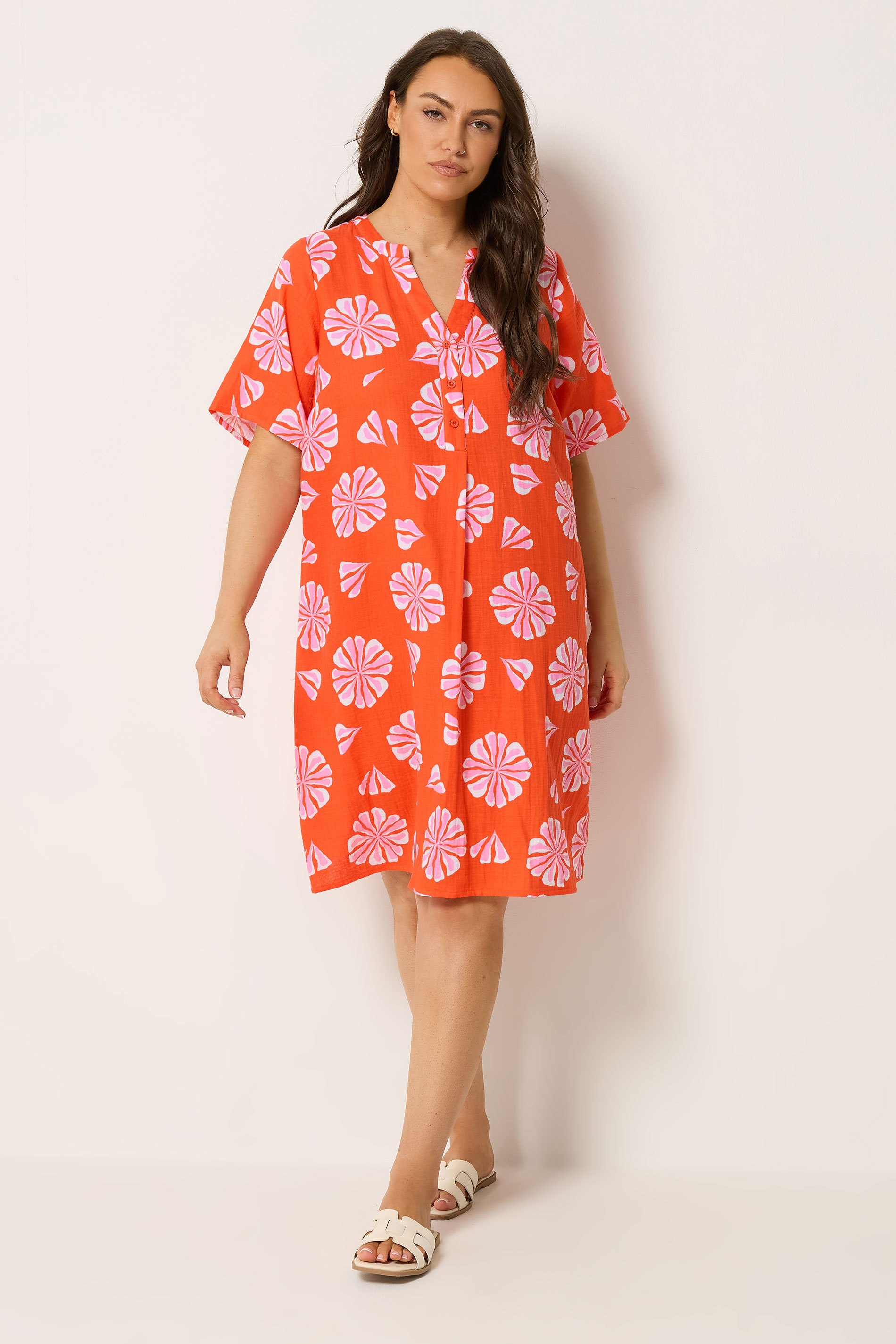 YOURS Plus Size Orange Floral Pleat Front Dress | Yours Clothing 1