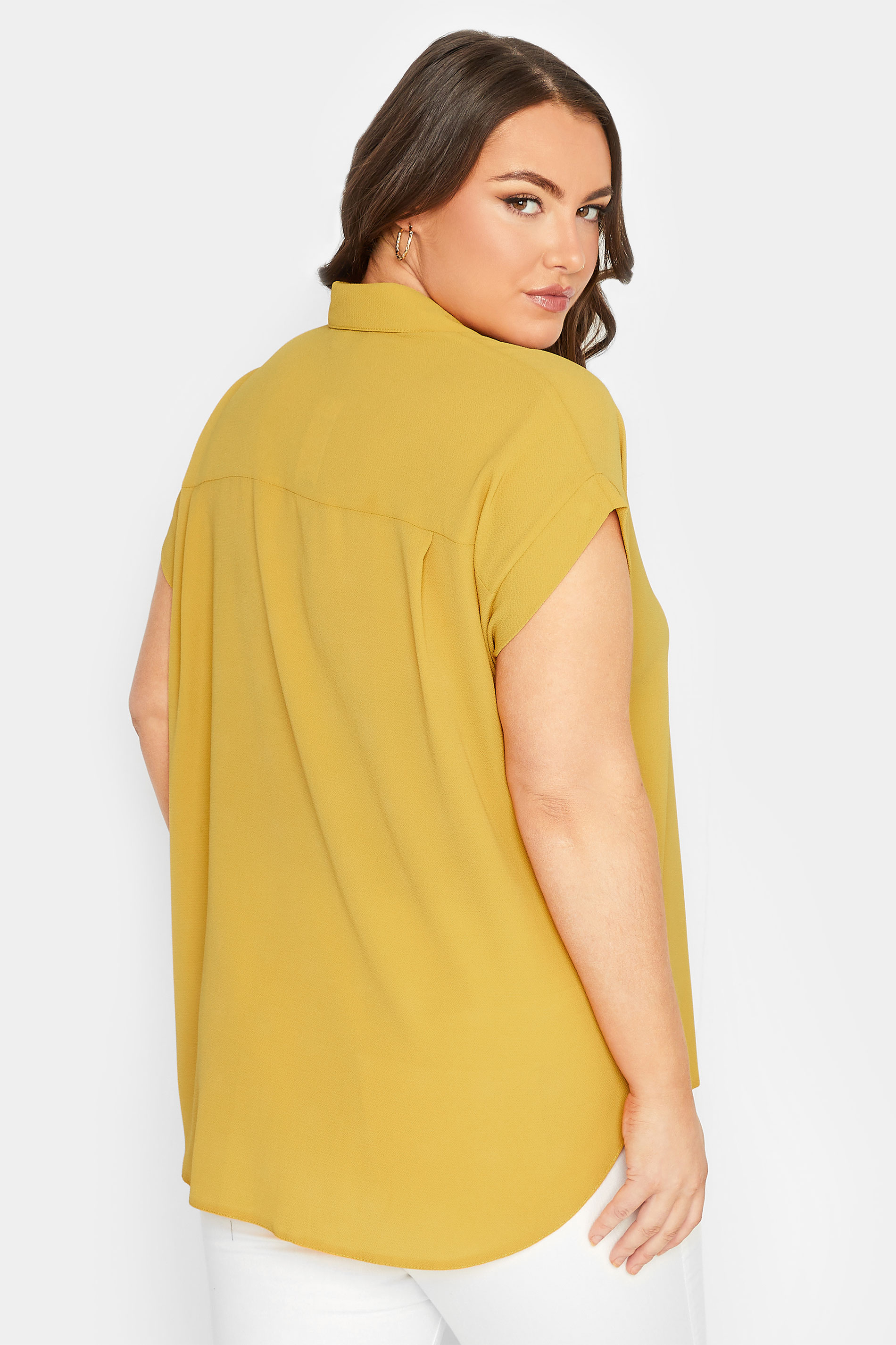 YOURS Curve Plus Size Yellow Collared Shirt | Yours Clothing  3