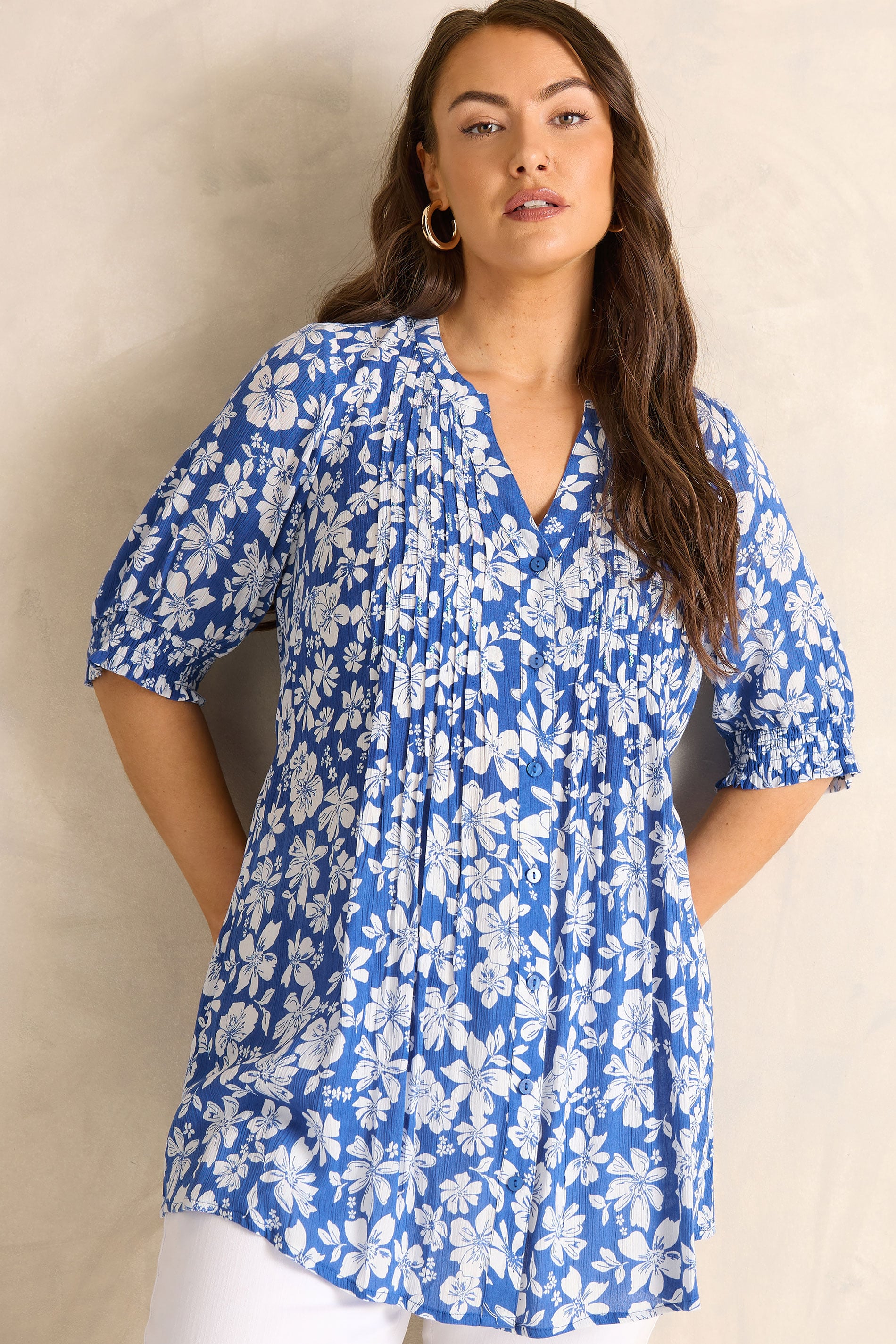 EVANS Plus Size Blue Floral Pintuck Blouse | Evans  3