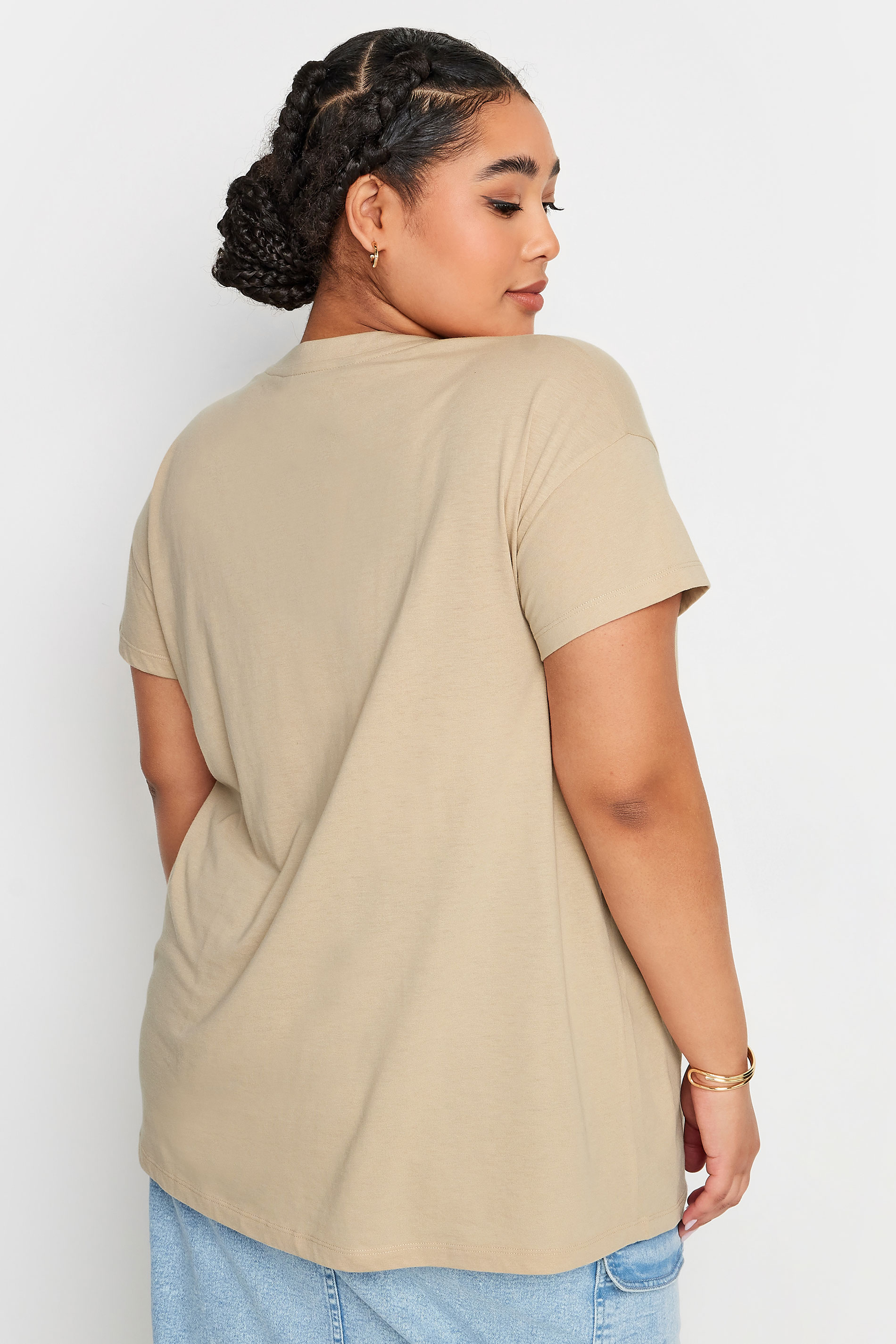 YOURS Plus Size Beige Brown 'Palm Springs' Slogan T-Shirt | Yours Clothing 3