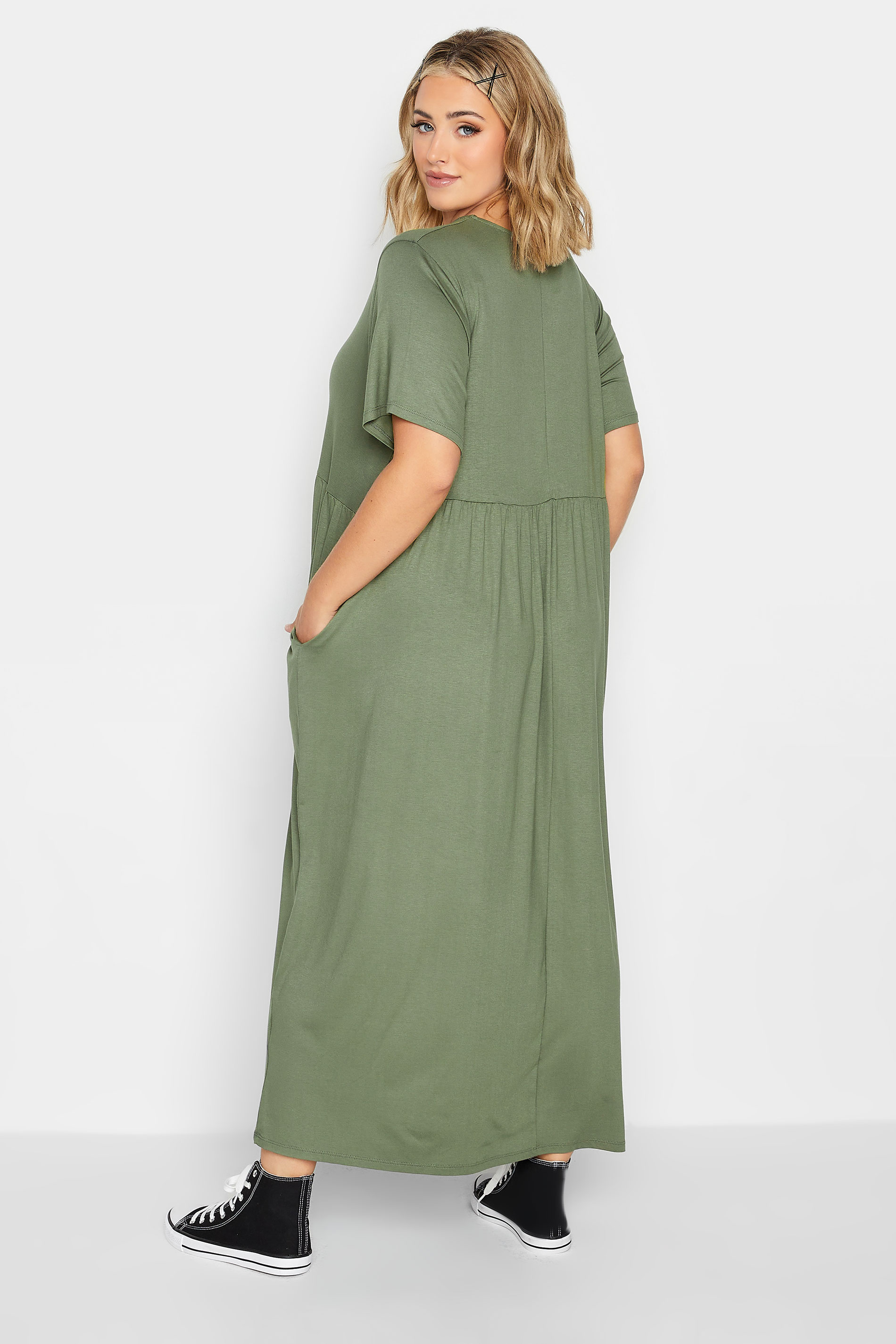 LIMITED COLLECTION Plus Size Khaki Green Pocket Maxi Dress | Yours Clothing 3