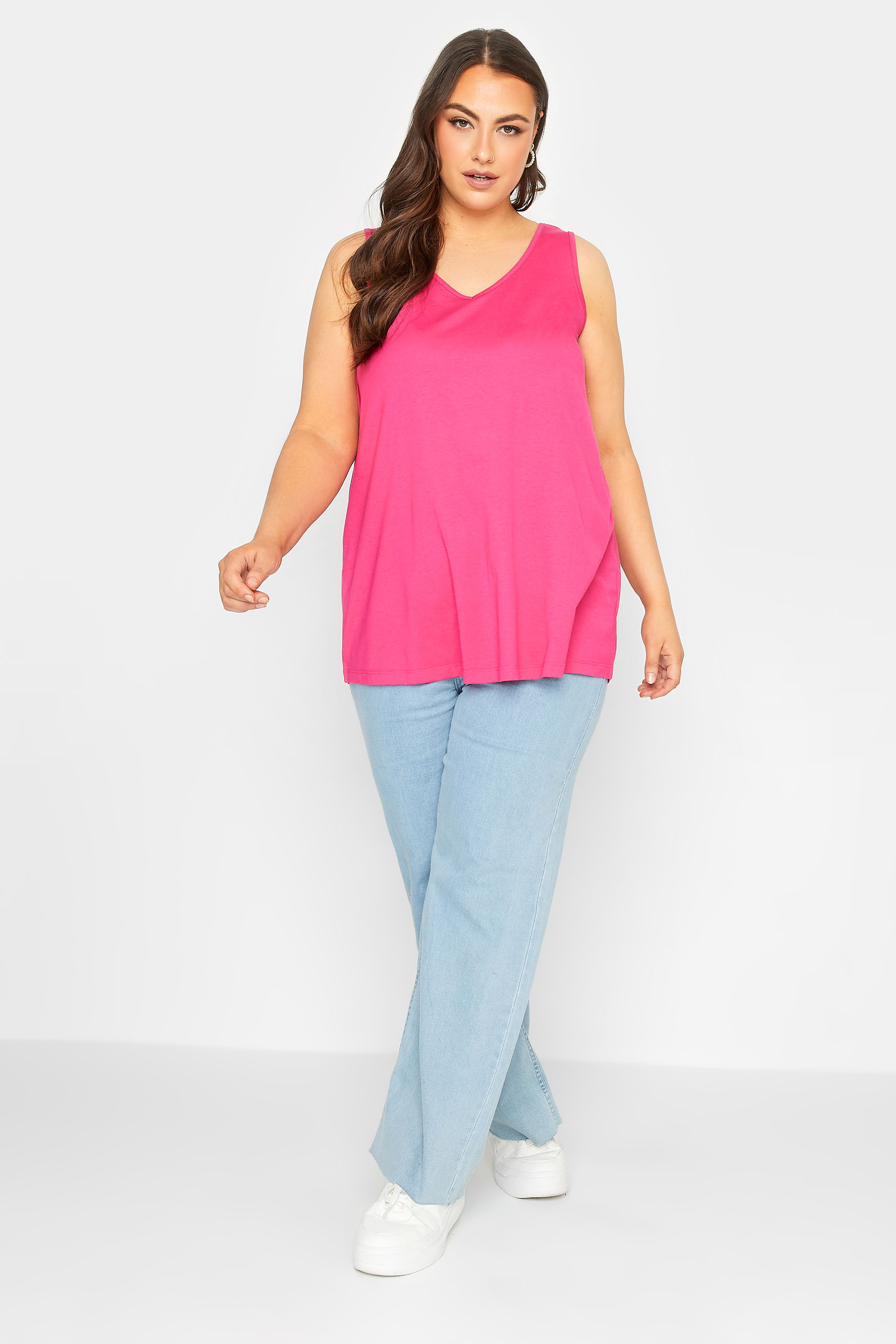 YOURS Plus Size Curve Hot Pink Bar Back Vest Top | Yours Clothing  2