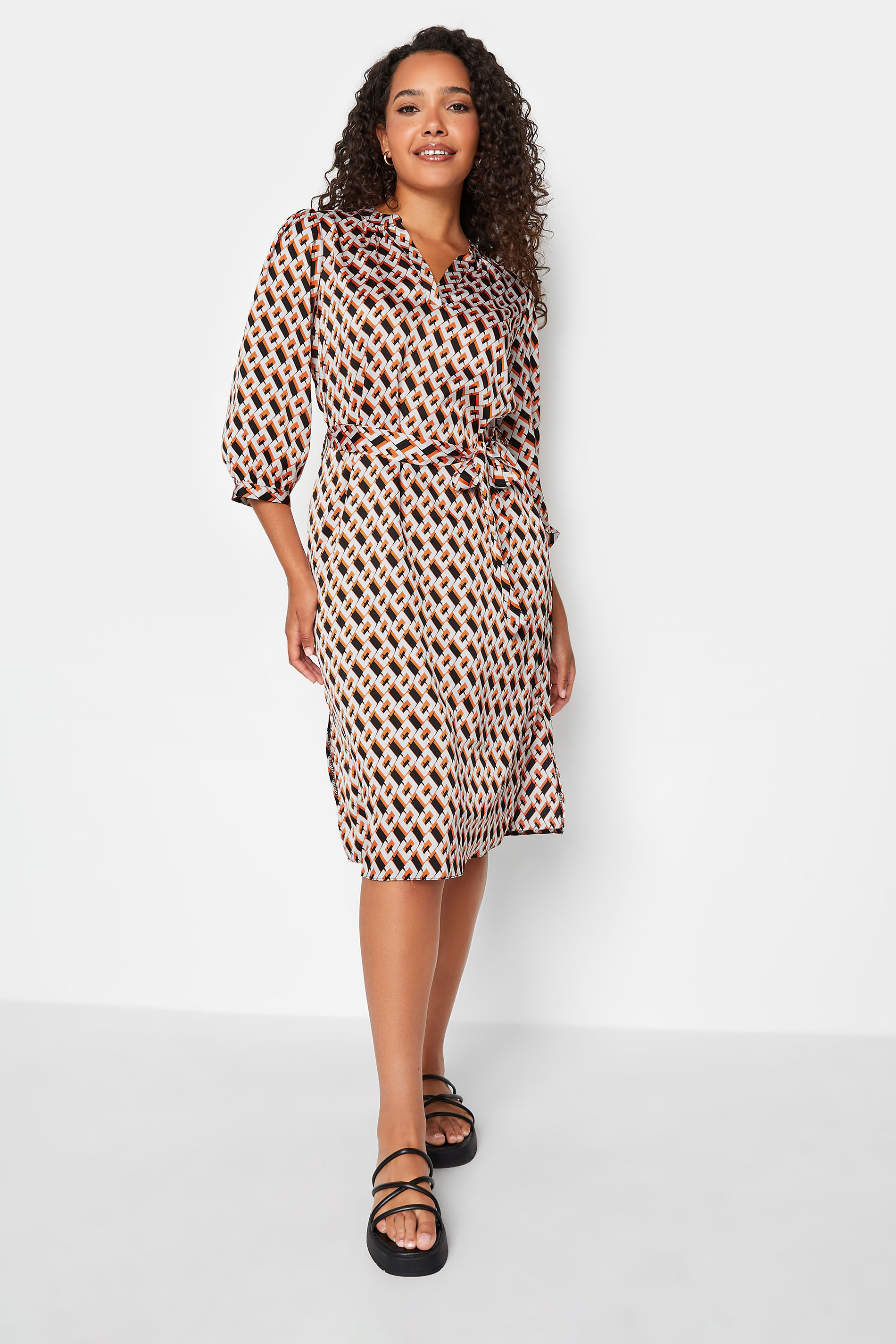 M&Co Orange Satin Geometric Print Tunic Dress | M&Co 1