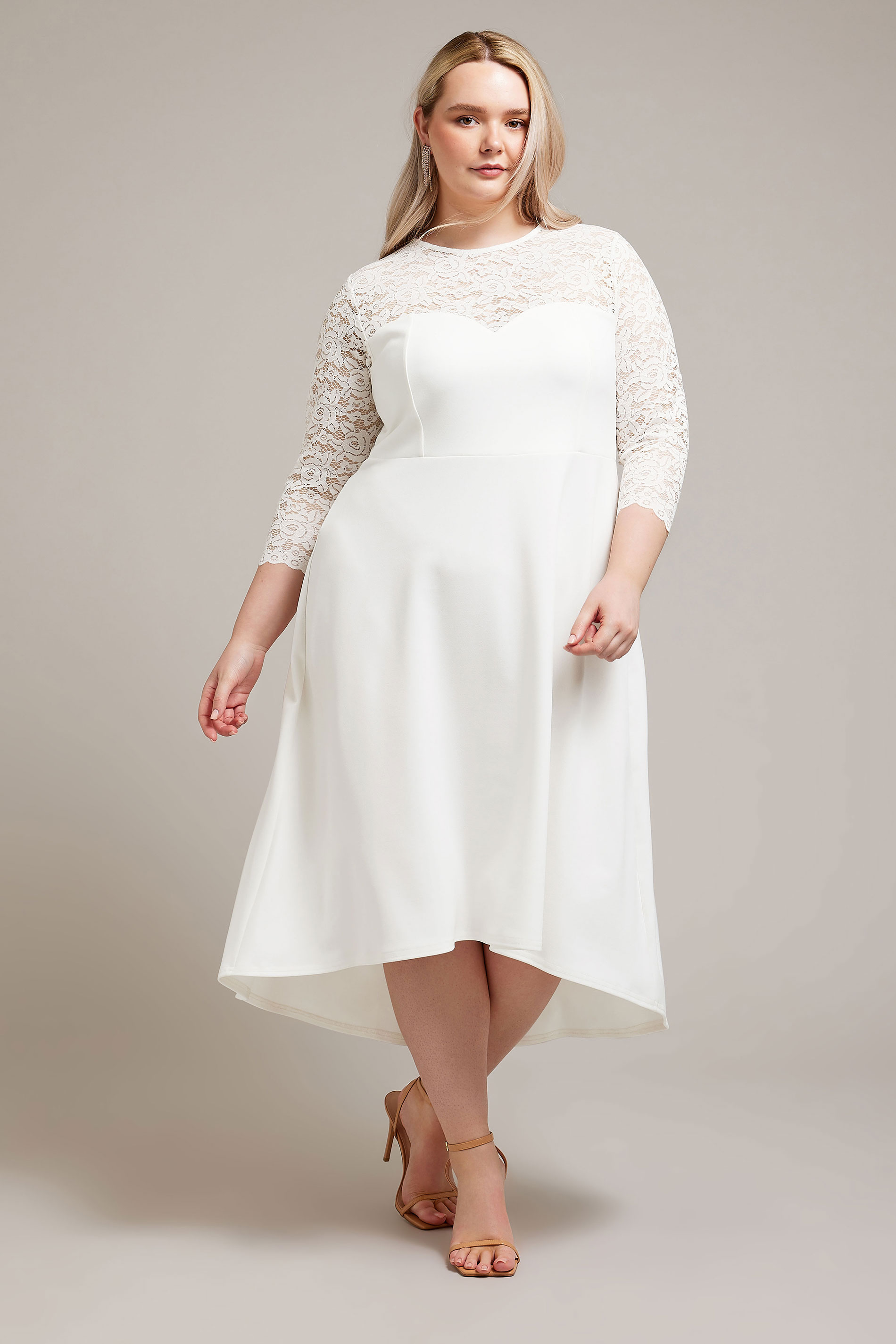 YOURS LONDON Plus Size White Lace Sweetheart Dress | Yours Clothing 1