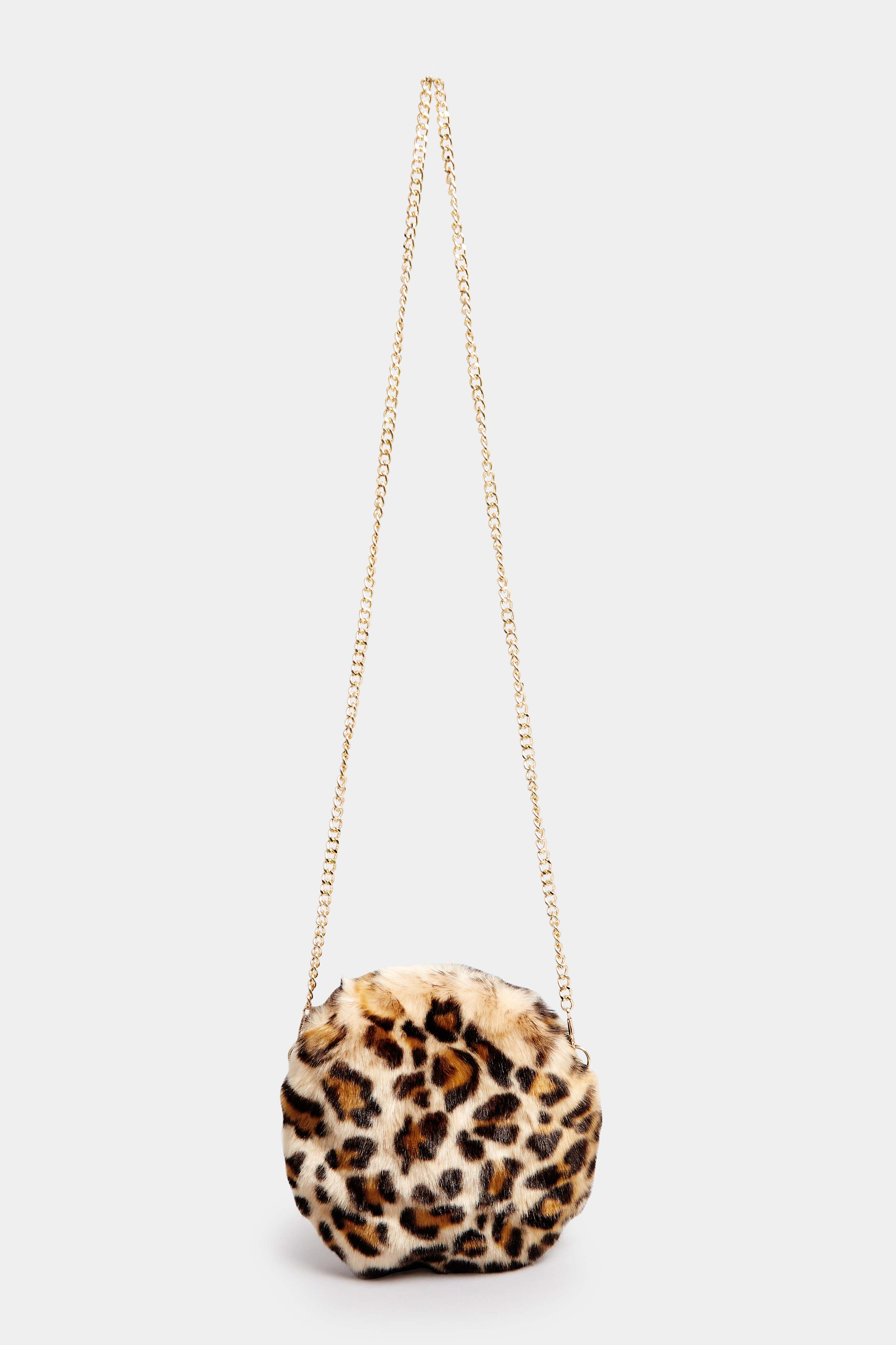 Natural Brown Leopard Print Faux Fur Circle Bag 3
