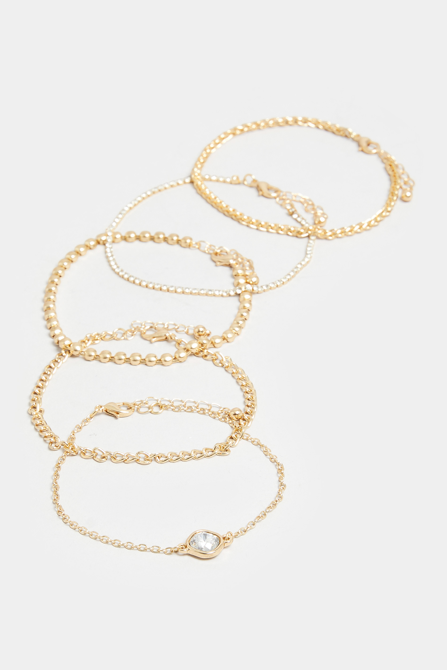 5 PACK Gold Diamante Chain Bracelets | Yours Clothing  2