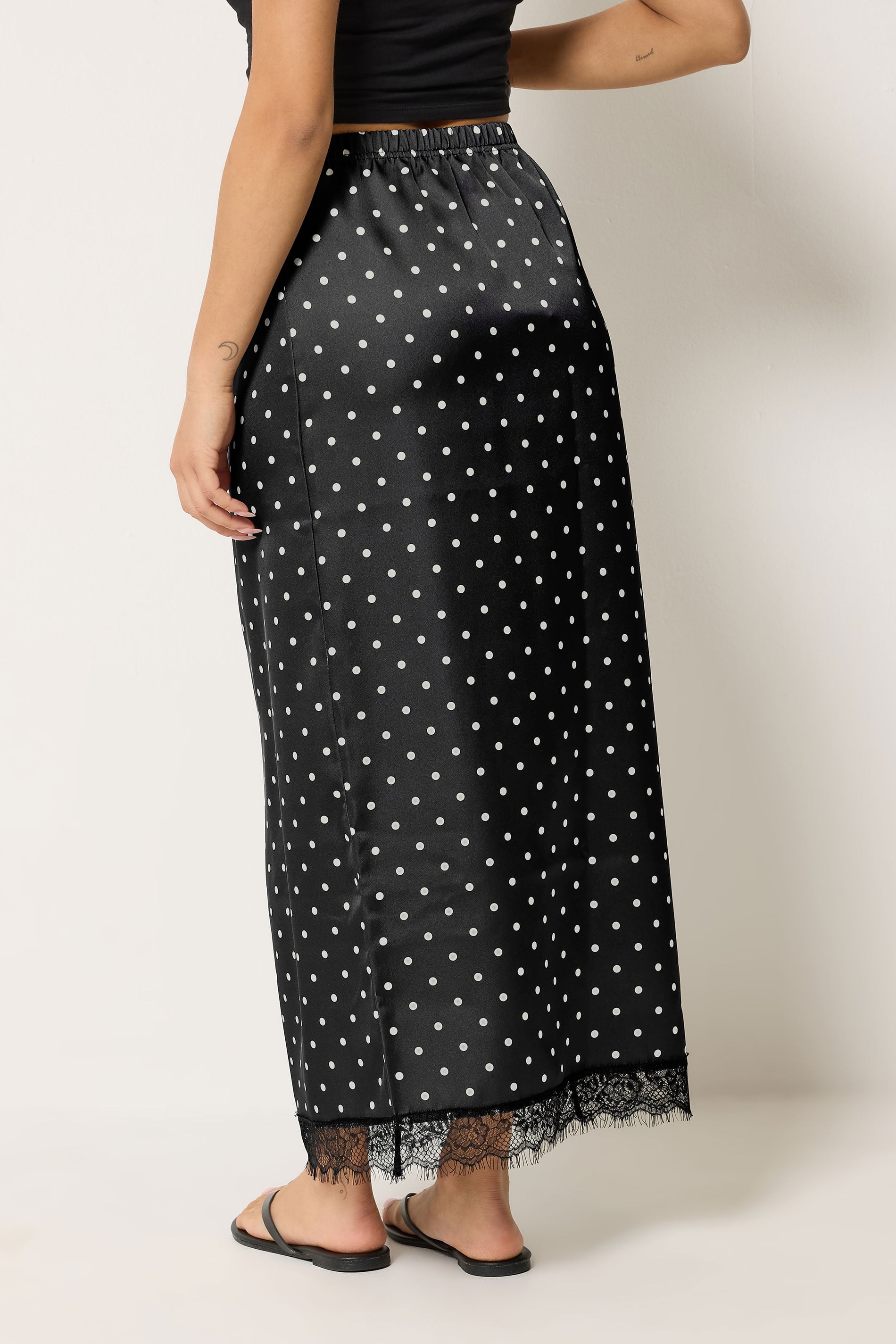 PixieGirl Petite Women's Black Polka Dot Satin Maxi Skirt | PixieGirl 2