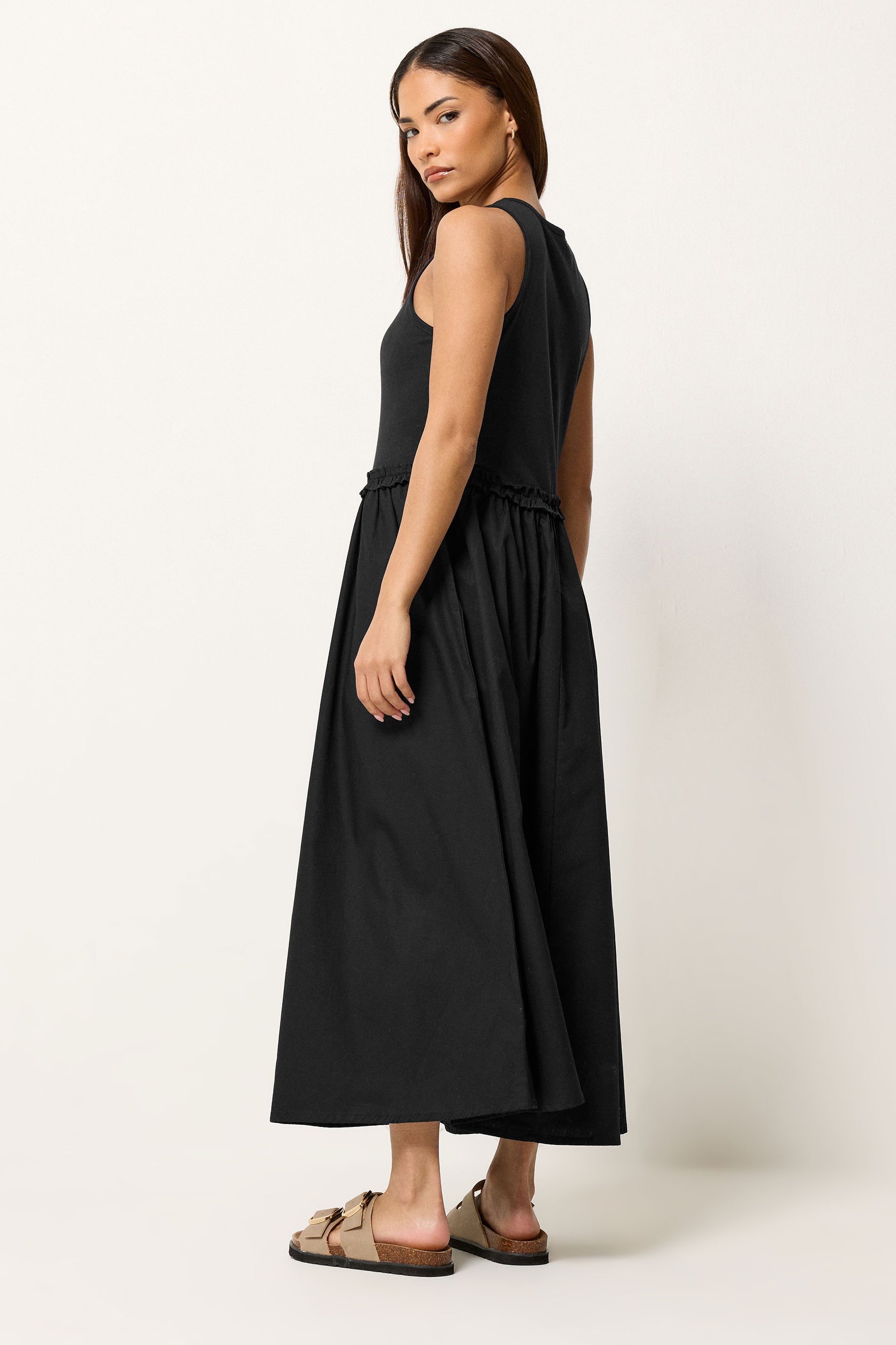PixieGirl Petite Women's Black Ruffle Detail Midi Dress | PixieGirl 2