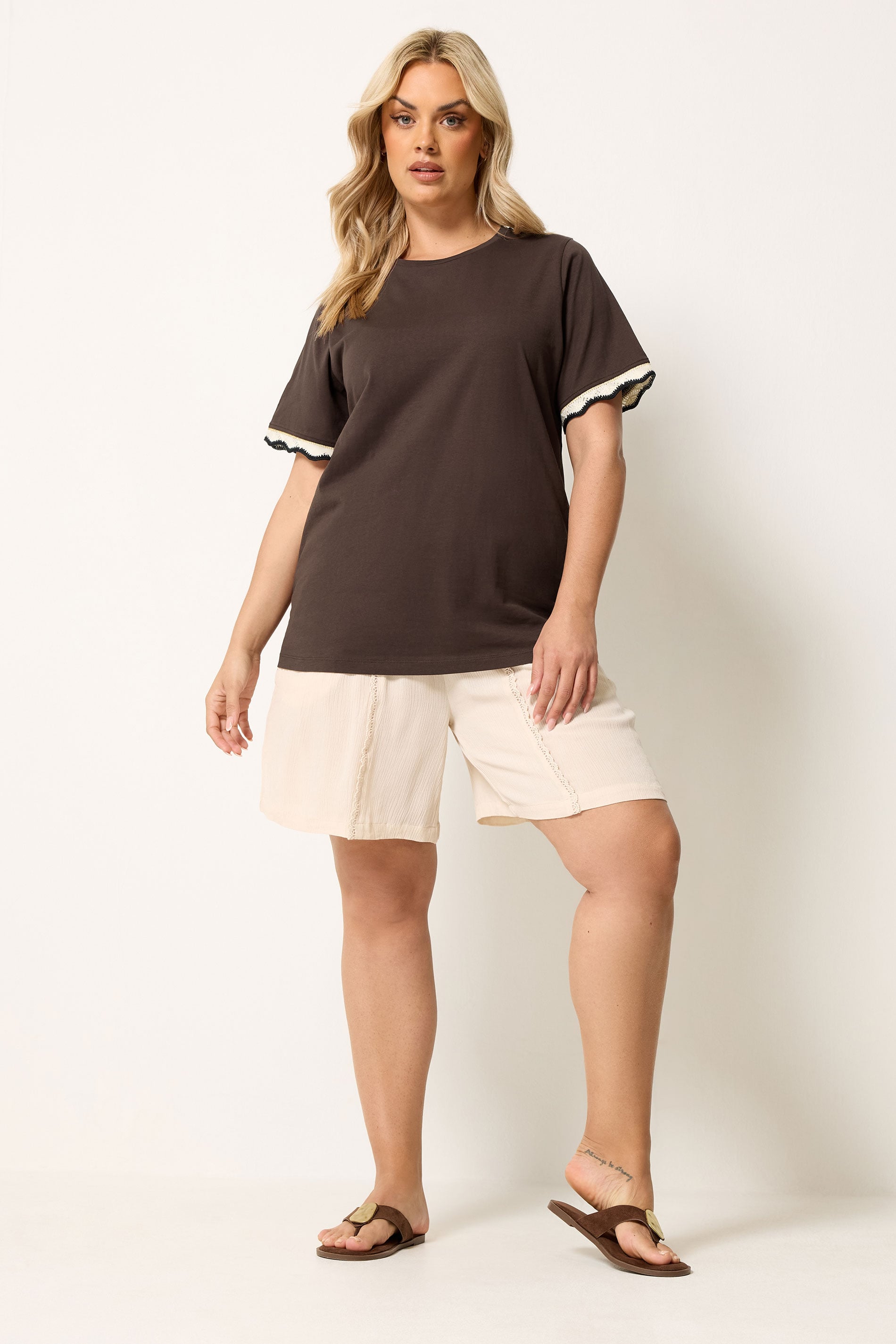 YOURS Plus Size Burnt Metallic Crochet Trim T-Shirt | Yours Clothing 1