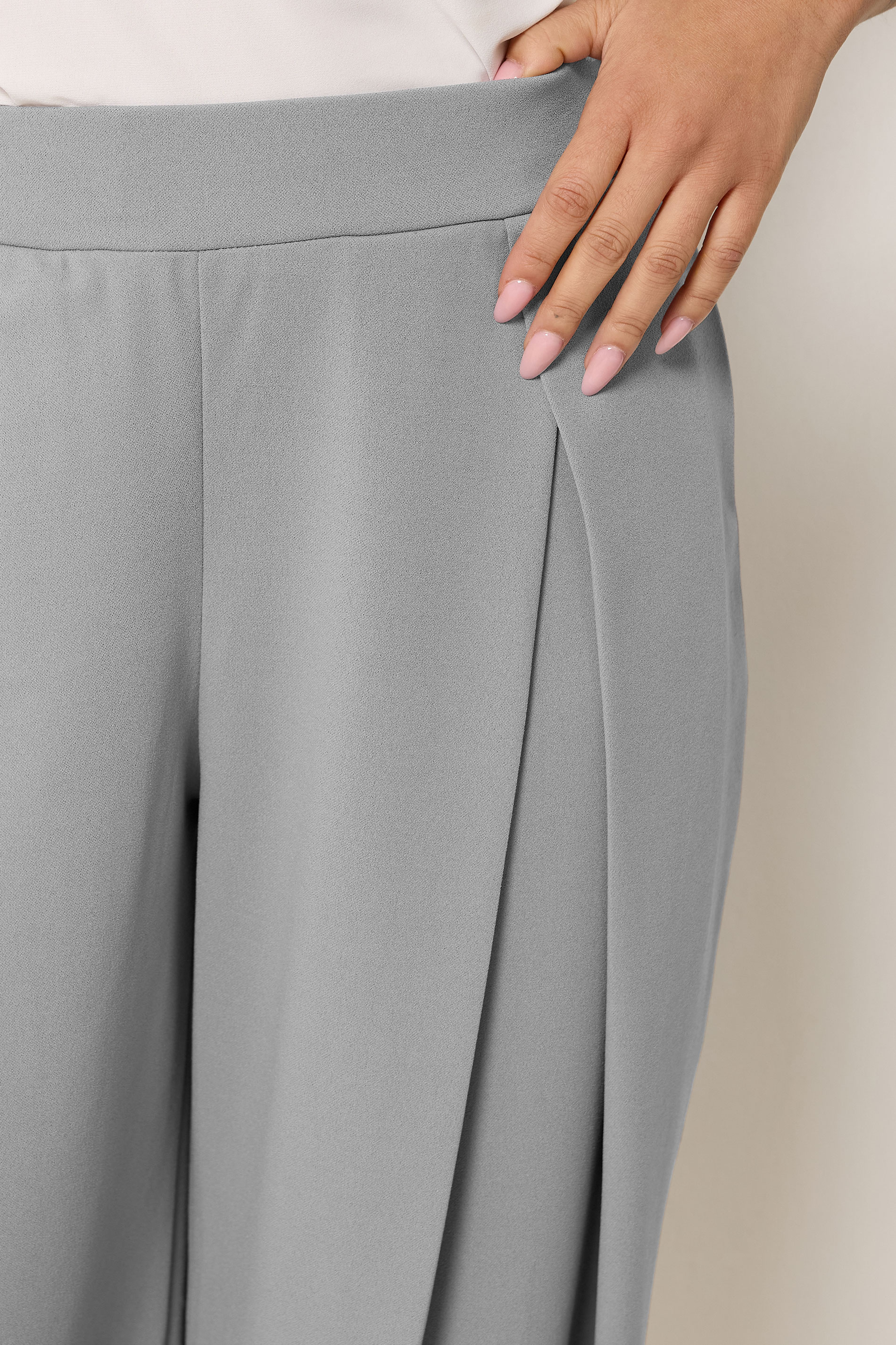 PixieGirl Petite Women's Grey Pleated Cropped Wide Leg Trousers | PixieGirl  4