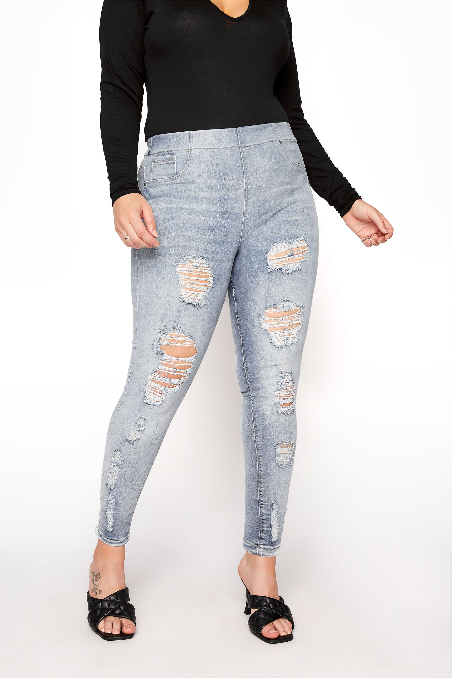 Curve Bleach Blue Extreme Distressed JENNY Jeggings 1