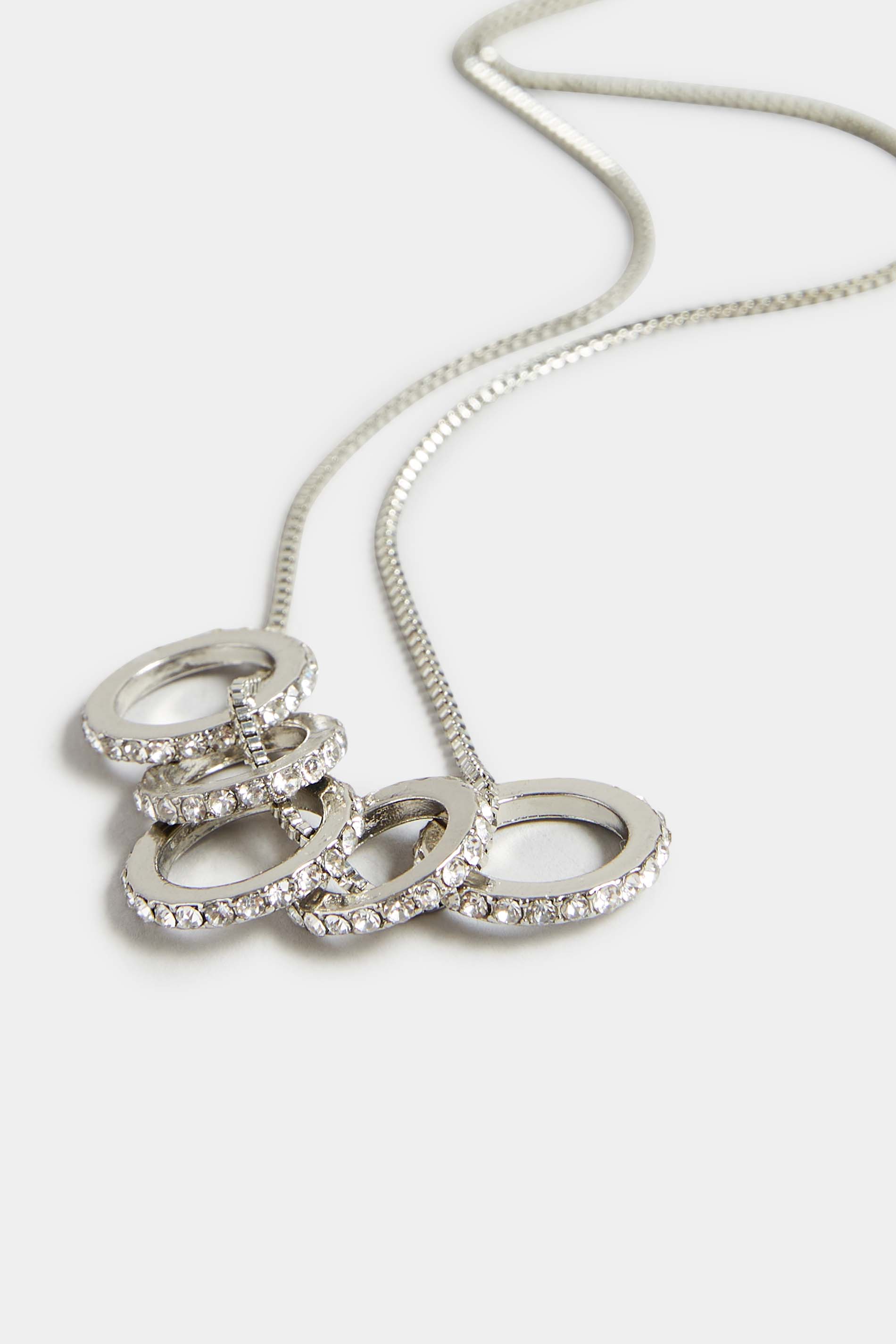 Silver Diamante Rings Necklace | Yours Clothing 3