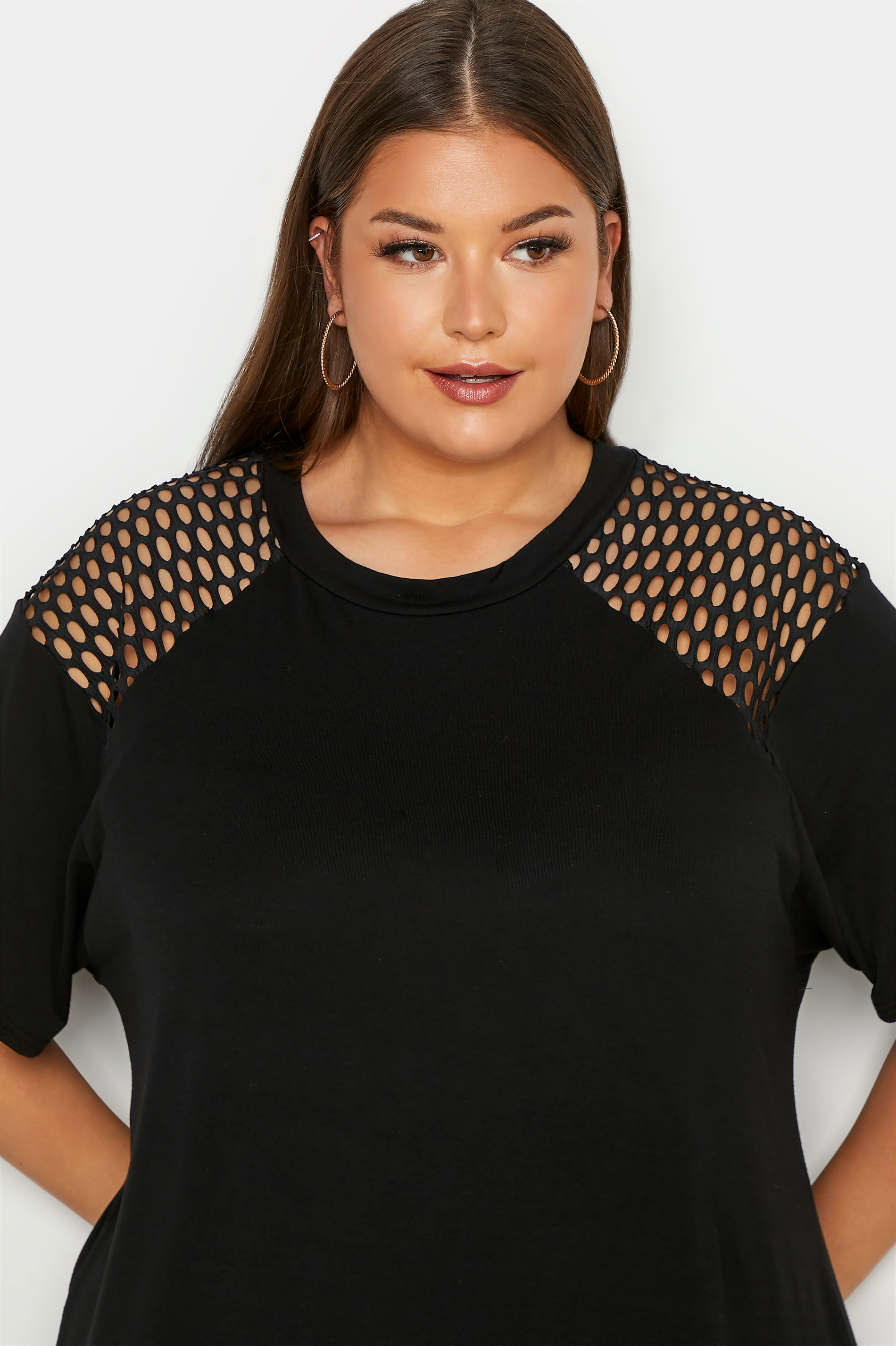 Plus Size LIMITED COLLECTION Black Fishnet Raglan Sleeve Top | Yours ...
