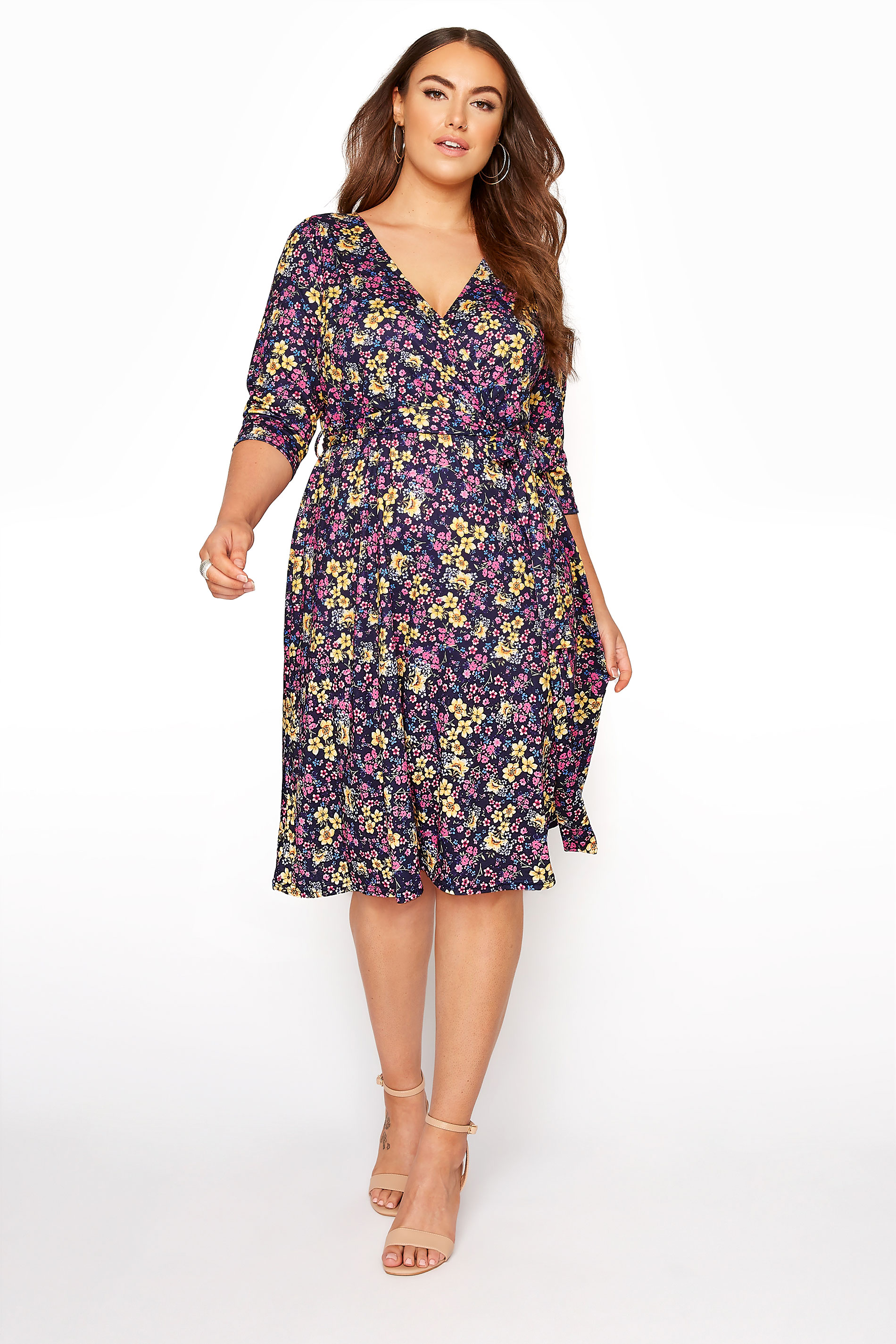 YOURS LONDON Navy Blue Floral Wrap Midi ...