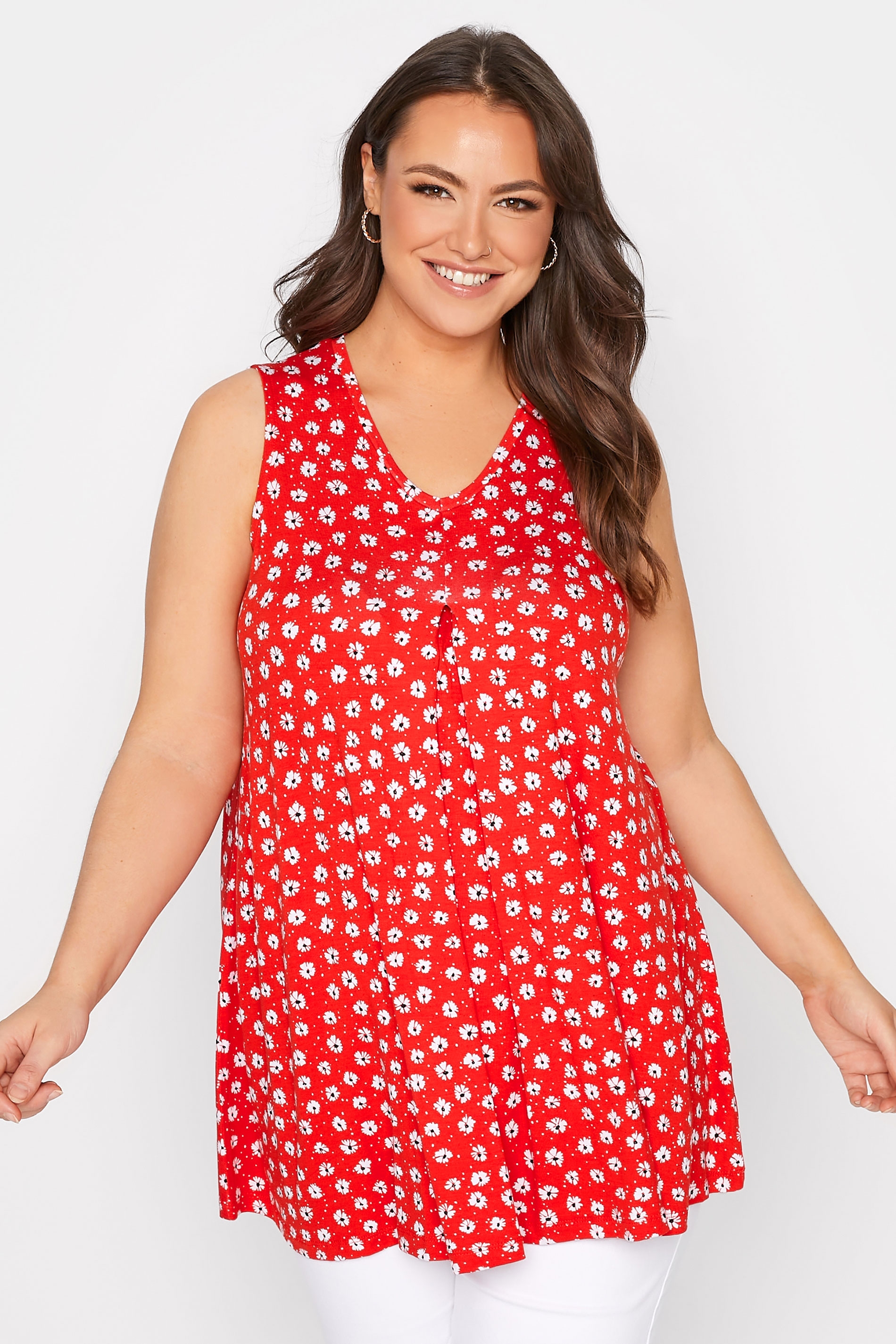Plus Size Red Daisy Swing Vest Top | Yours Clothing 1