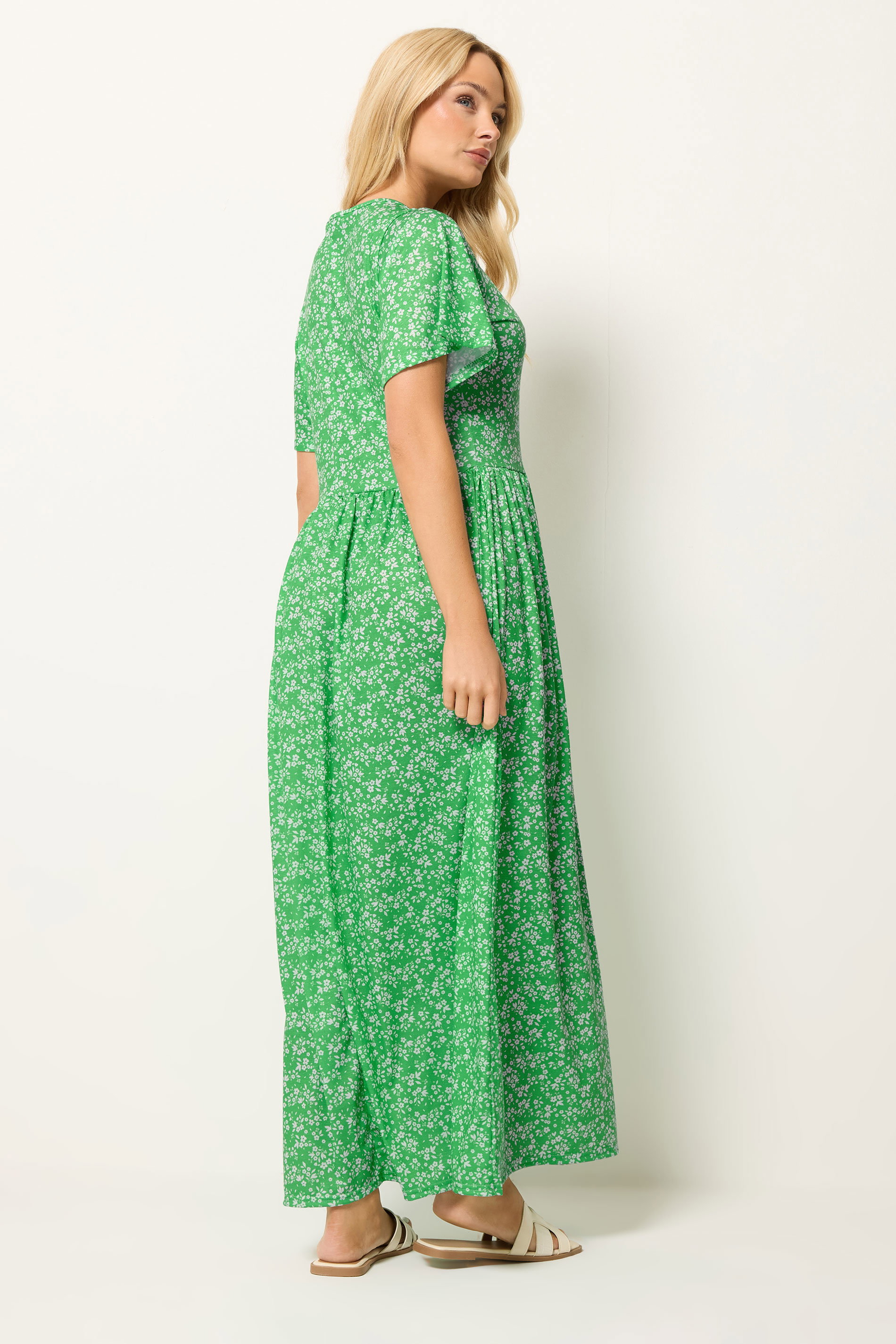 M&Co Green Floral V-Neck Maxi Dress | M&Co 2