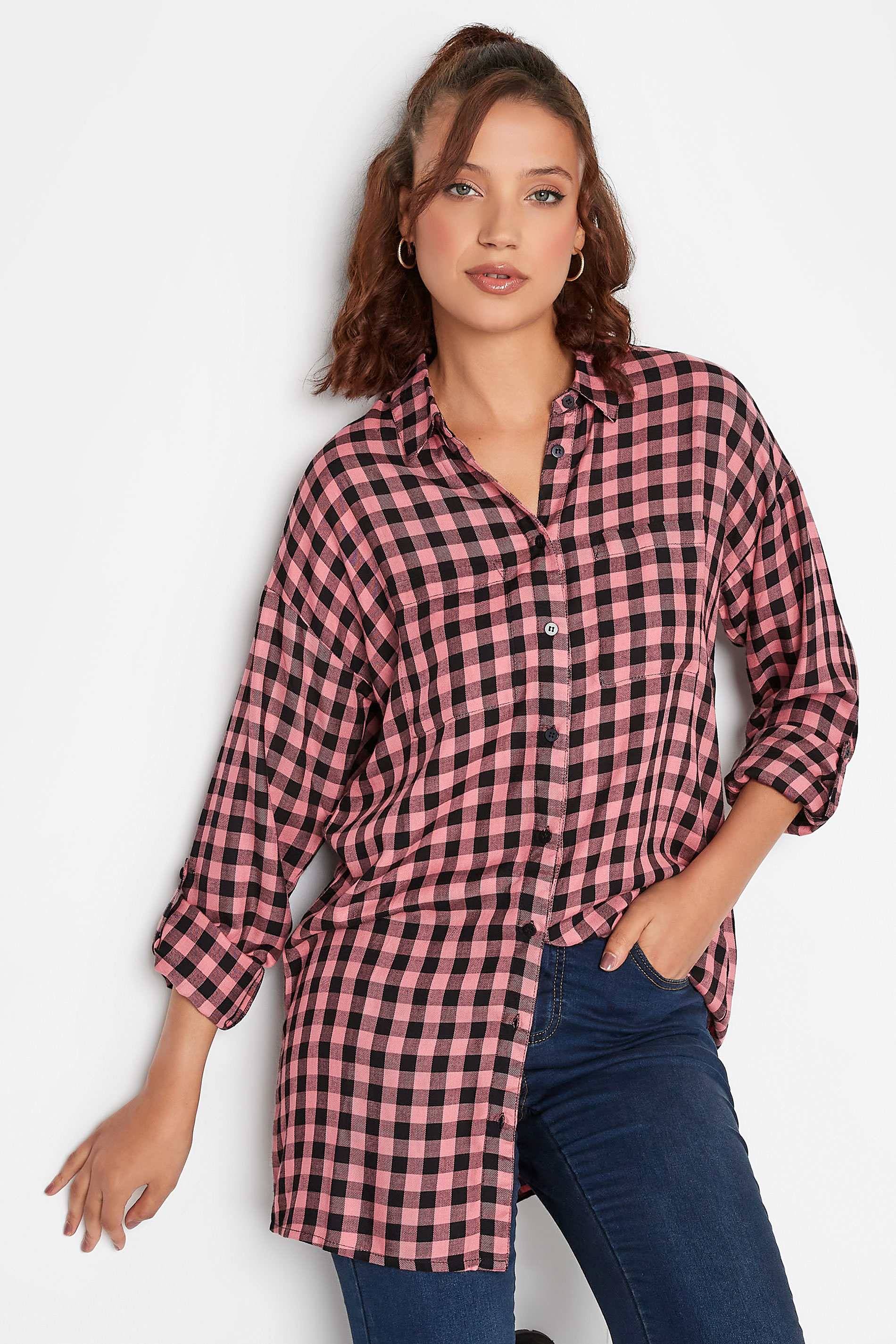 LTS Tall Women's Pink Check Oversized Shirt | Long Tall Sally 1
